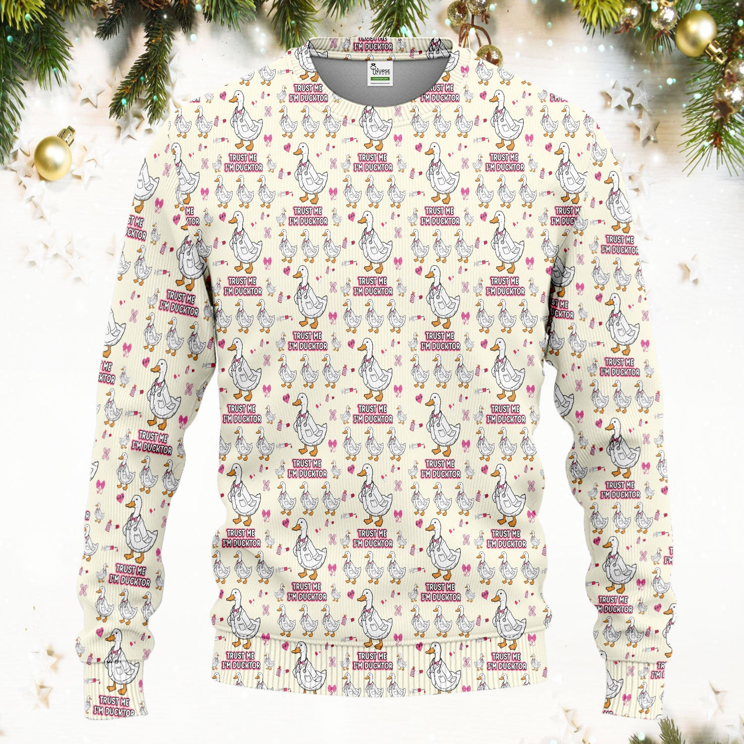 Trust Me I'm Ducktor Scrub Set, Funny Duck Pattern Scrub Shirt, Breathable Fabrics Nursing Uniform For Women