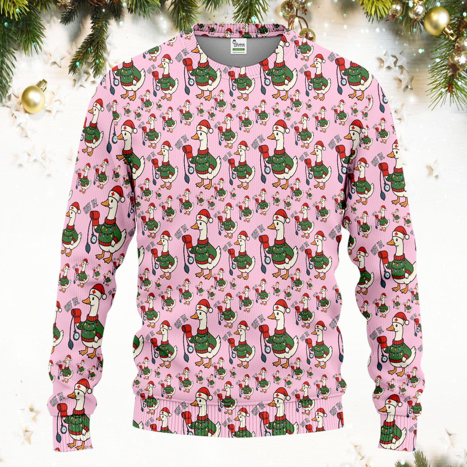 Nurse Christmas Duck Scrub Set, Cute Goose Pattern Scrub Uniform, RN LPN CNA Nursing Uniform