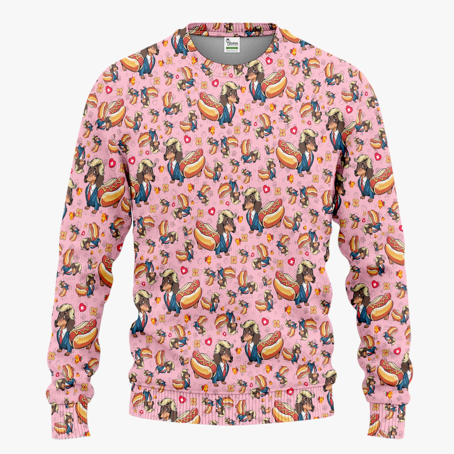 Dachshund Hot Dog Nurse Scrub Set - Funny Sausage Dog Pants and V Neck Top - Medical Uniform Gift