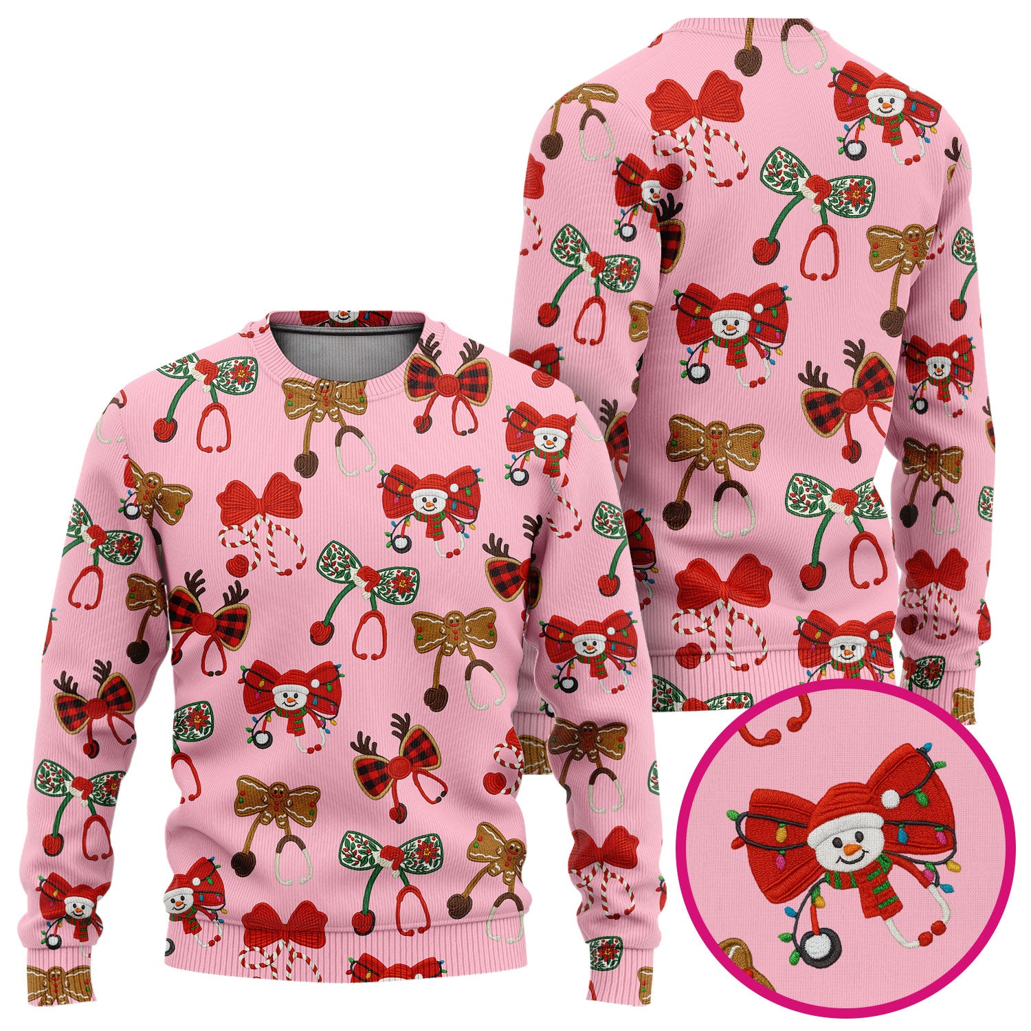 Christmas Stethoscope Bow Nurse Scrub Set, Xmas Pattern Scrub Shirt, Holiday Nursing Uniform