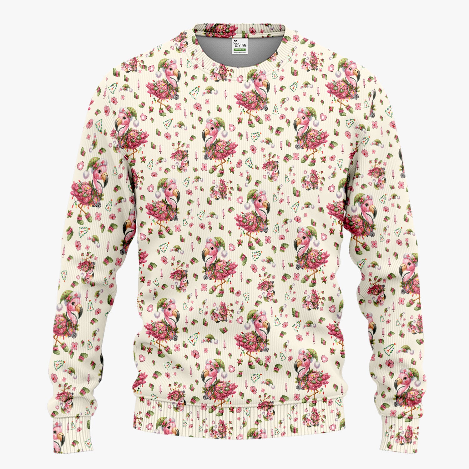 Pink Flamingo Christmas Scrub Set - Cute Flamingo Scrubs Pants and V Neck Top - Fun Christmas Medical Uniform