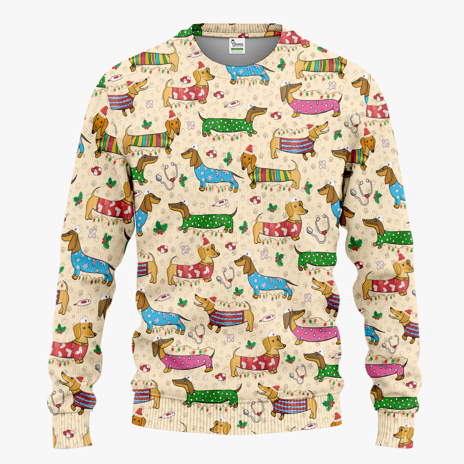 Christmas Dachshund Scrub Set for Nurses - Cute Wiener Dog in Holiday Outfit - Funny Medical Uniform Gift for Women RN LPN CNA