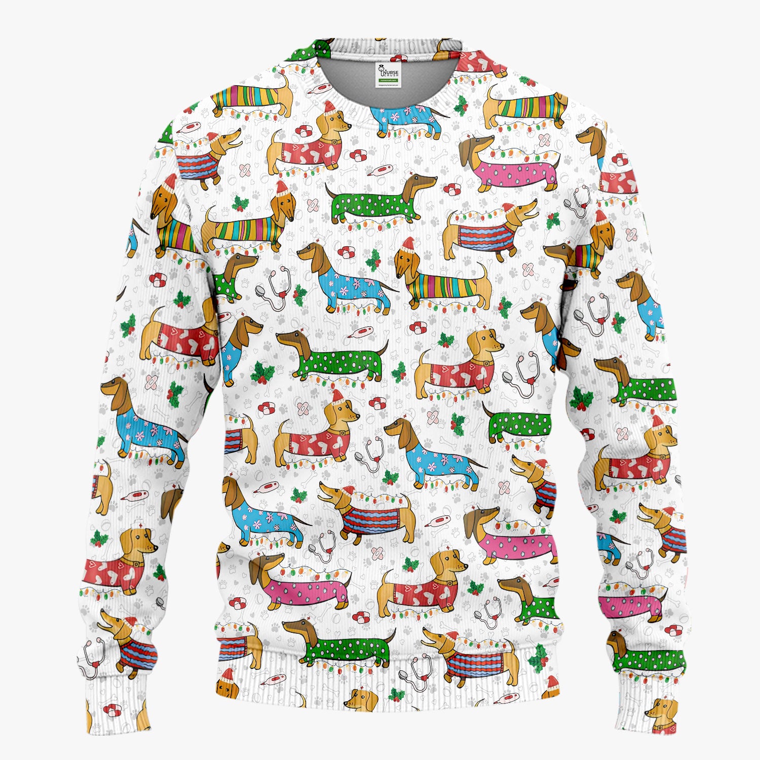 Christmas Scrub Set for Women - Funny Dachshund Scrubs Pants and V Neck Top - Cute Holiday Medical Uniform Gift for RN LPN CNA