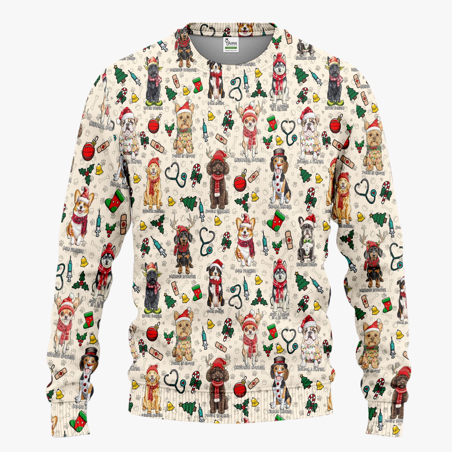 Christmas Dog Scrub Set for Nurses - Dachshund, Husky, Poodle, Corgi & Labrador Holiday Scrub Top and Pants - Funny Santa Medical Shirt