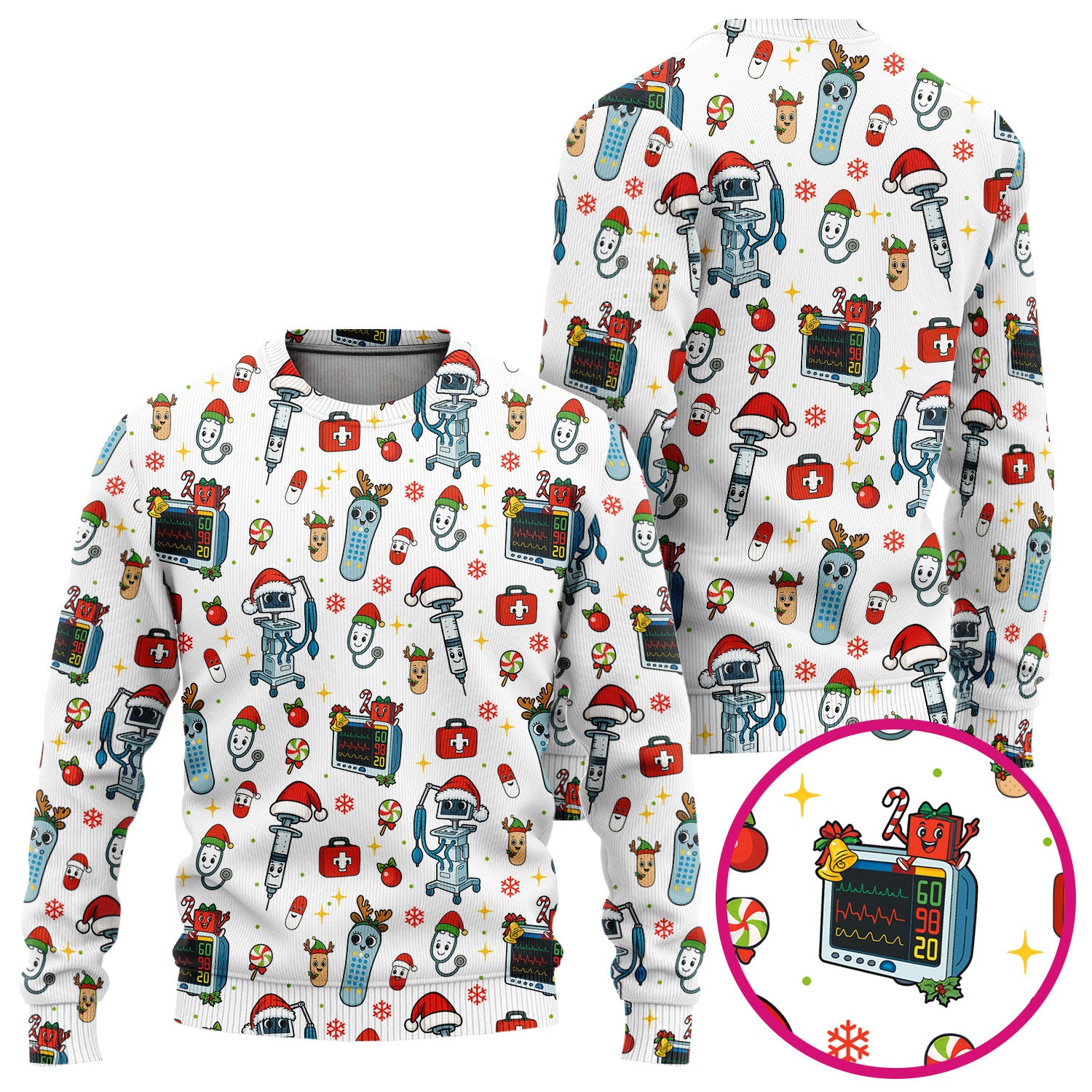 Christmas Nurse Scrub Set - Funny Robot and Reindeer Pattern Medical Scrubs - Cute Holiday Matching Set for Women Nurses