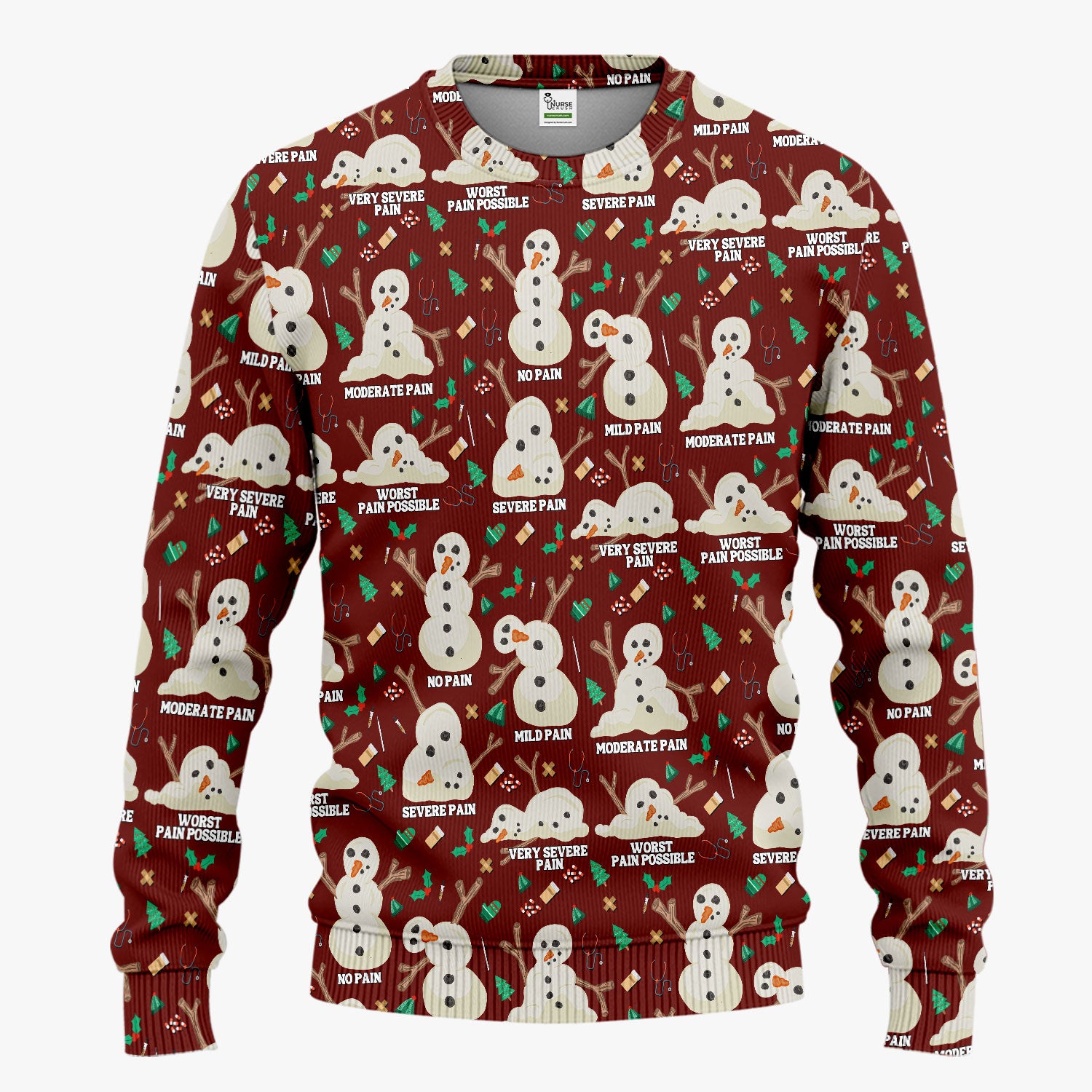 Funny Snowman Pain Scale Scrub Set for Nurse - Christmas Medical Pants and V Neck Top for Women RN LPN CNA