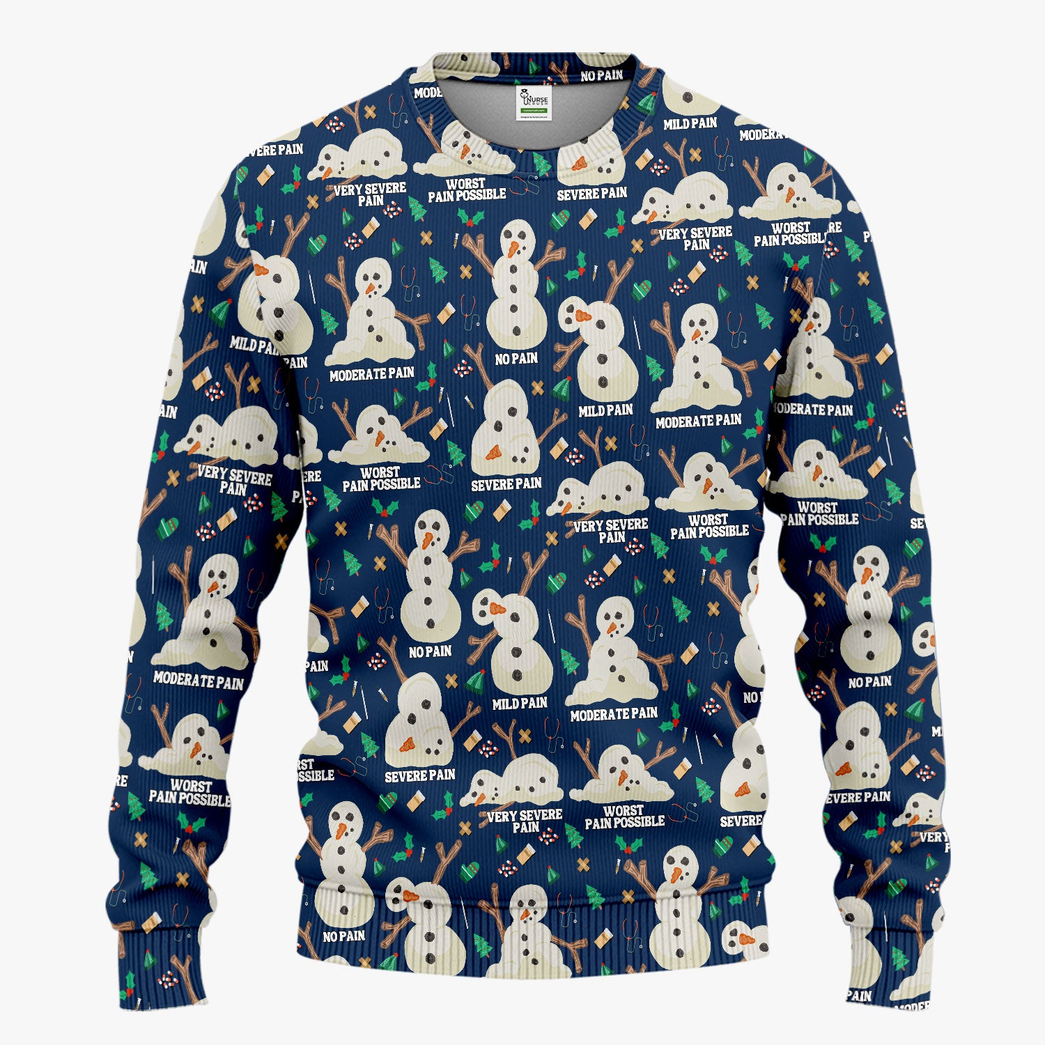 Funny Snowman Pain Scale Scrub Set for Nurse - Christmas Medical Pants and V Neck Top for Women RN LPN CNA