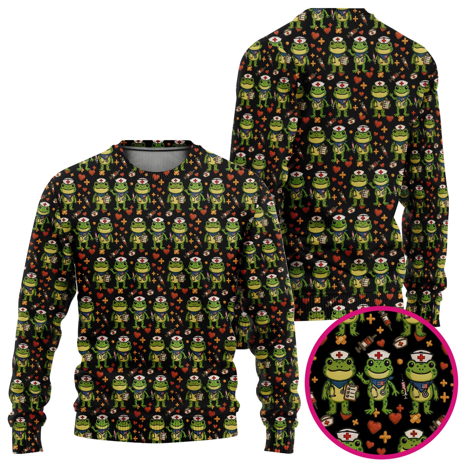 Frog Pattern Ugly Sweater, Cute Frog Sweater, Gift For Nursing