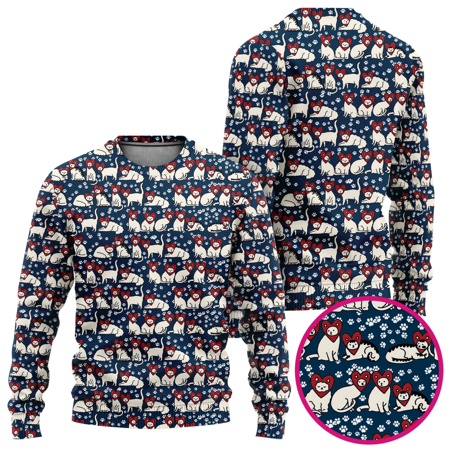 Cute Cat Heart Pattern Scrub Set, Funny Cat Scrub Shirt For Nurses, Breathable Fabrics Nursing Uniform