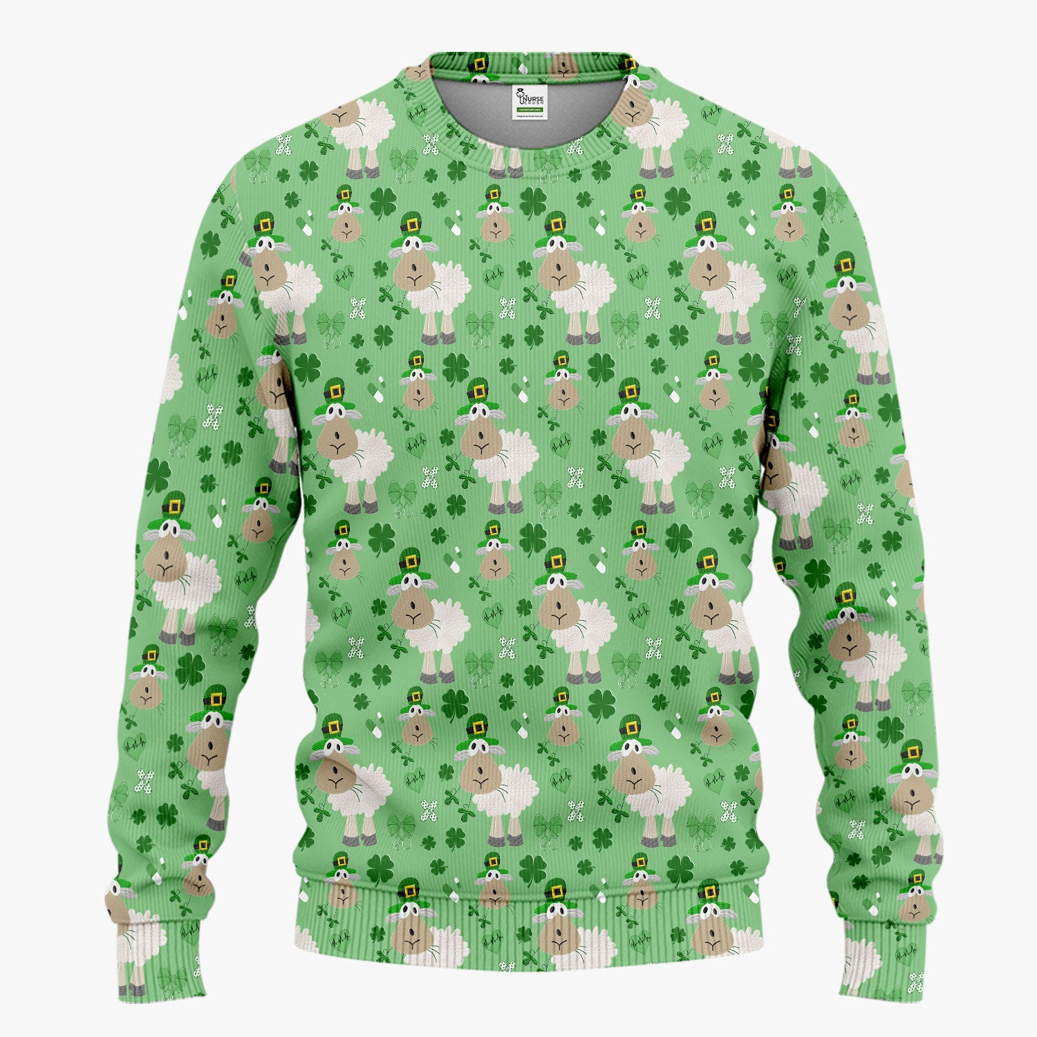 Nurse St. Patrick Scrubs Set, Cute Sheep Shamrock Pattern Nurse Shirt, Breathable Fabrics Nursing Uniform