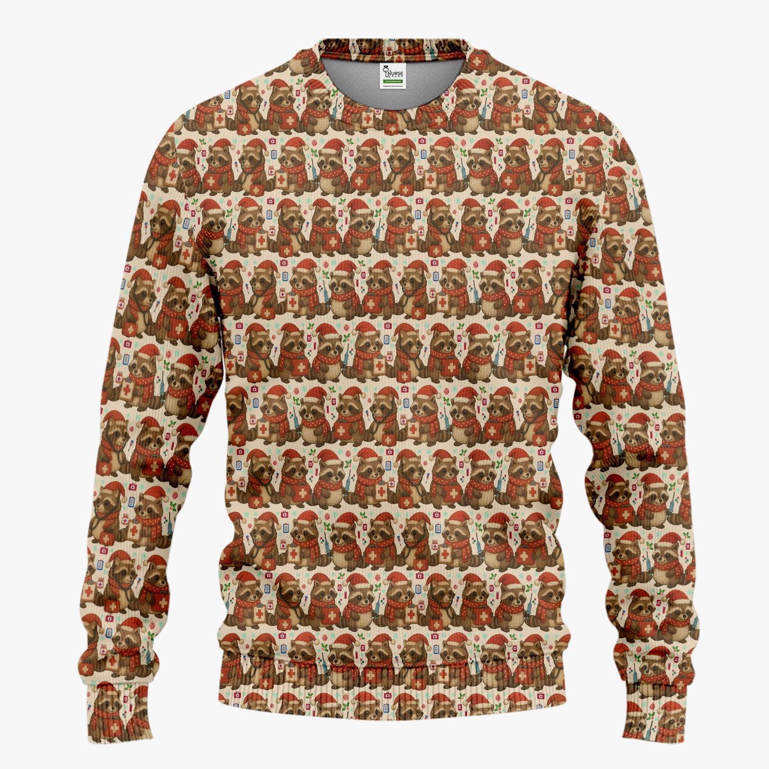 Christmas Scrub Set – Nurse Raccoon Pattern Shirt – Cute Medical Uniform For Nursing