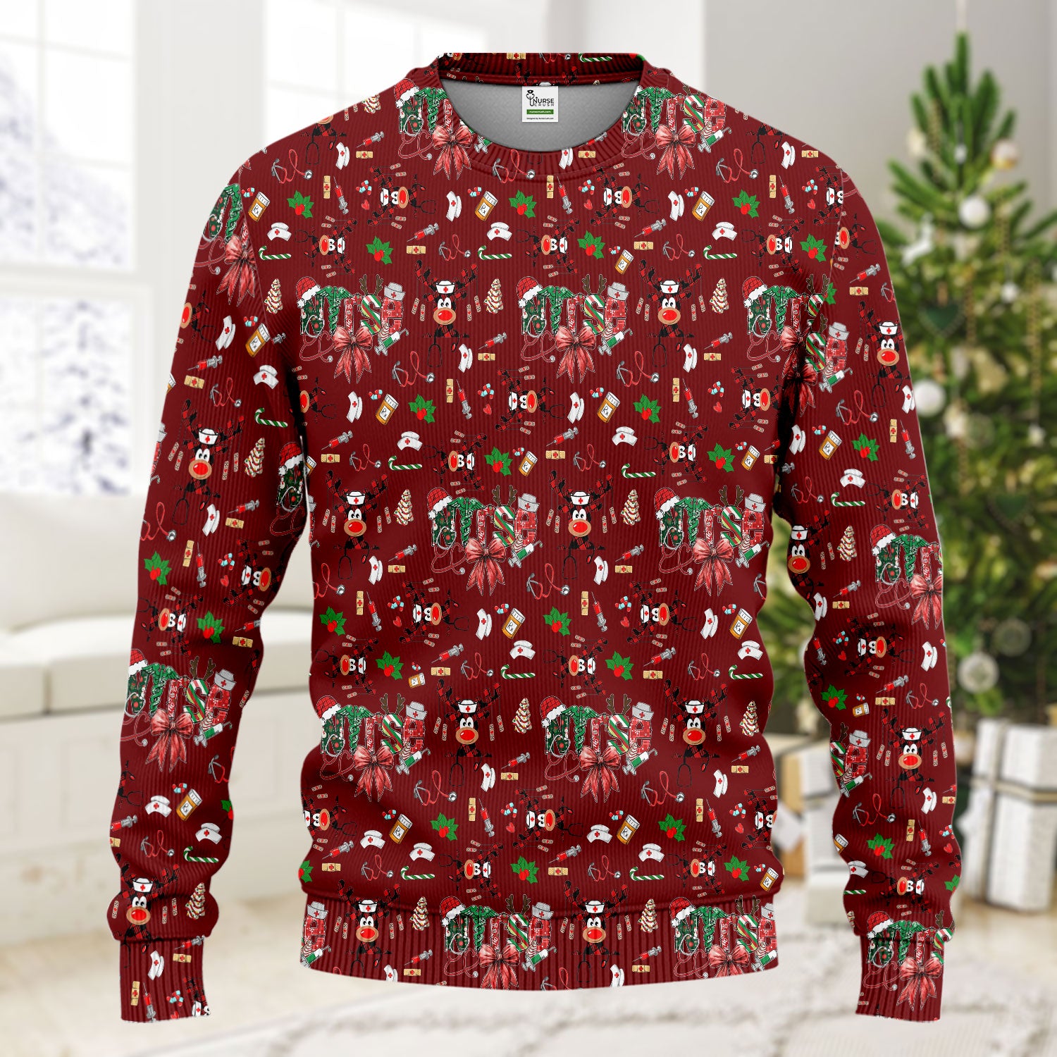 Whimsical Reindeer Christmas Scrub Set – Festive Holiday Reindeer Pattern – Cute Medical Uniform for Nurses, Vets and Healthcare Workers
