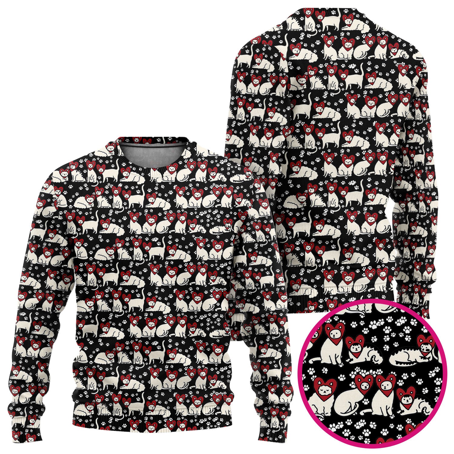 Cute Cat Heart Pattern Scrub Set, Funny Cat Scrub Shirt For Nurses, Breathable Fabrics Nursing Uniform