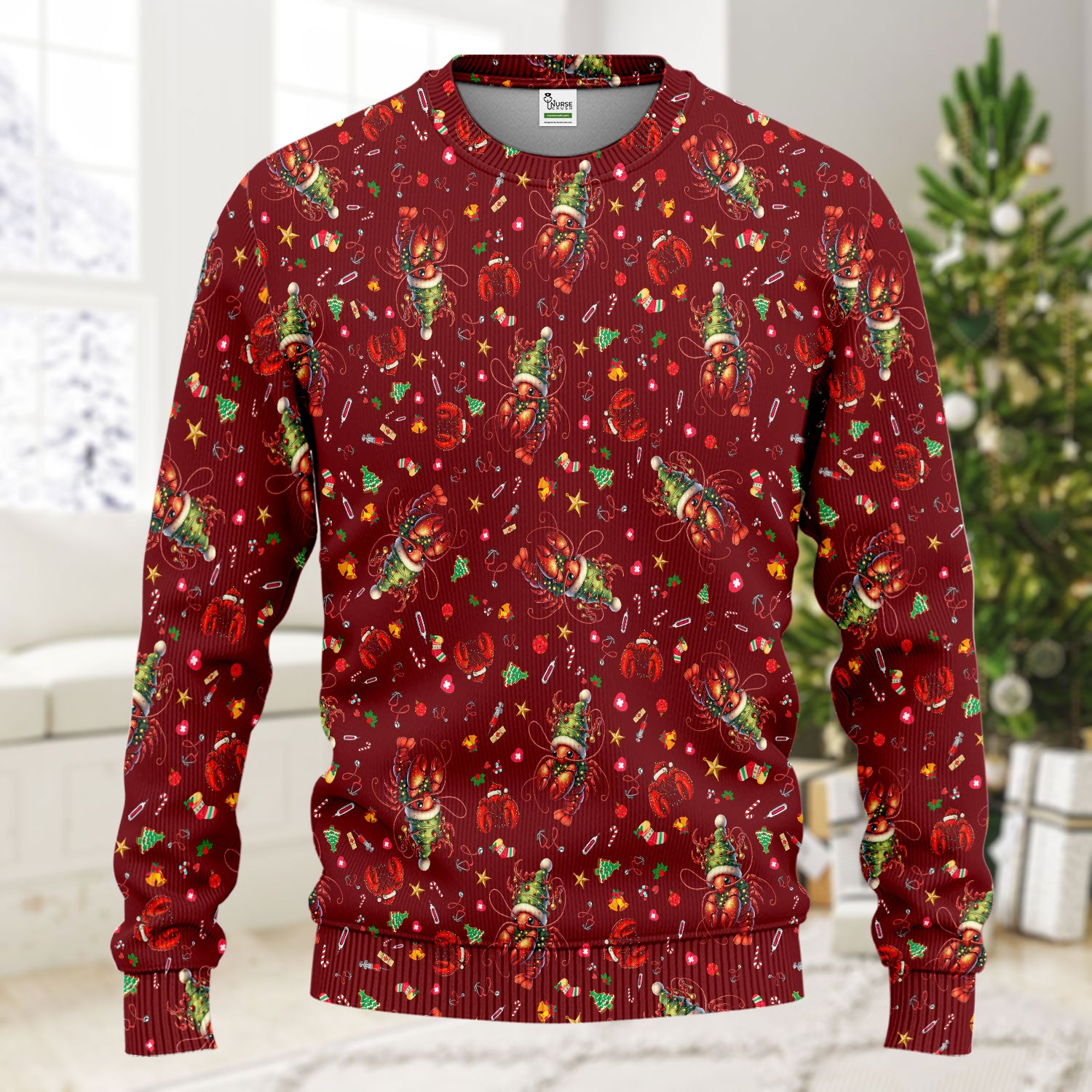 Whimsical Crawfish Christmas Scrub Set – Southern Christmas Cajun Holiday Crawfish Pattern – Cute Medical Uniform for Nurses, Vets And Healthcare Workers