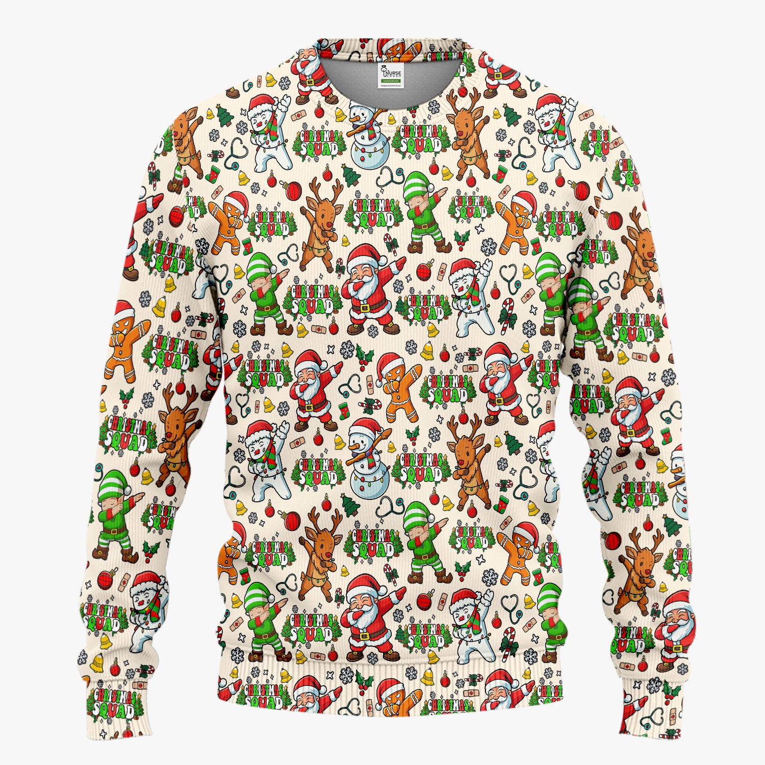 Christmas Squad Scrub Set - Funny Santa & Reindeer Pants and V Neck Top - Cute Holiday Medical Uniform for Nurses, Doctors & Vet Techs