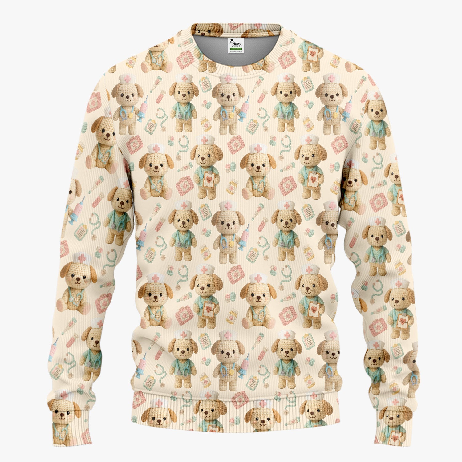 Cute Labrador Scrub Set for Nurse - Pastel Crochet Dog Scrubs Pants and V Neck Top - Adorable Puppy Med Uniform Gift for Women