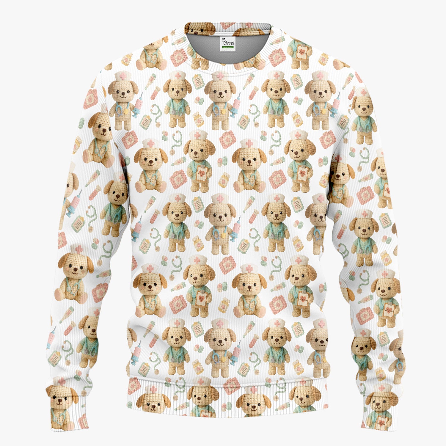 Cute Labrador Scrub Set for Nurse - Pastel Crochet Dog Scrubs Pants and V Neck Top - Adorable Puppy Med Uniform Gift for Women