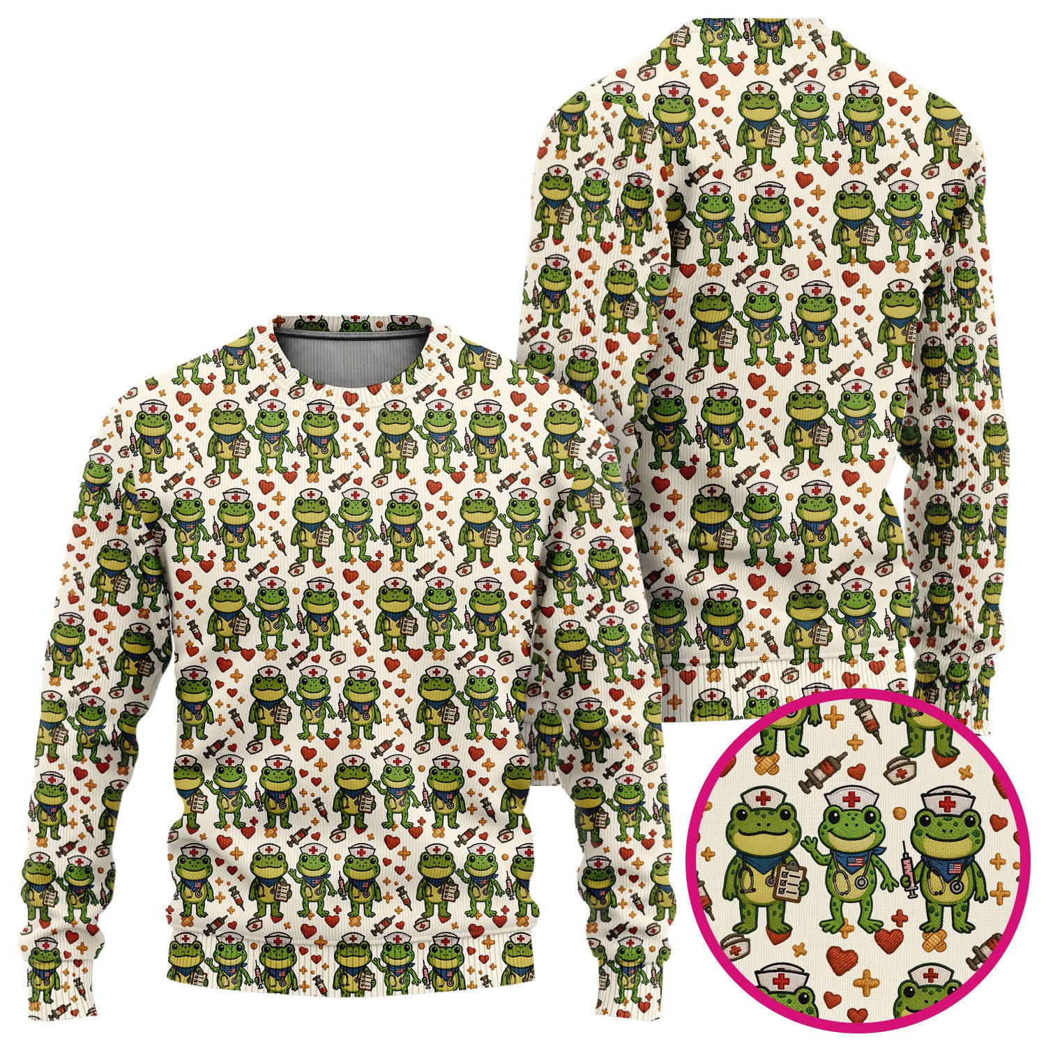 Frog Pattern Ugly Sweater, Cute Frog Sweater, Gift For Nursing