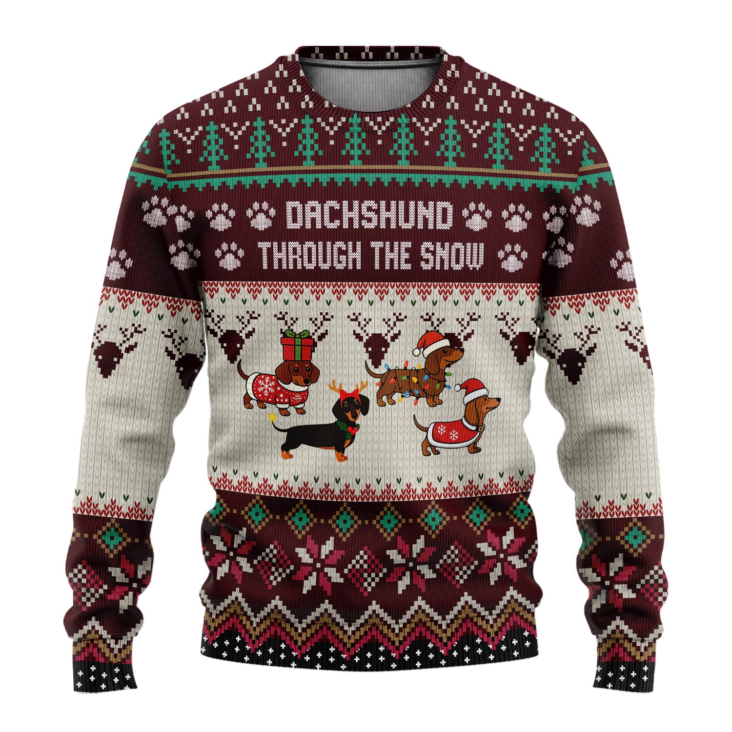 Dachshund Through The Snow Ugly Sweater - Funny Wiener Dog Christmas Shirt - Sausage Dog Holiday Gift