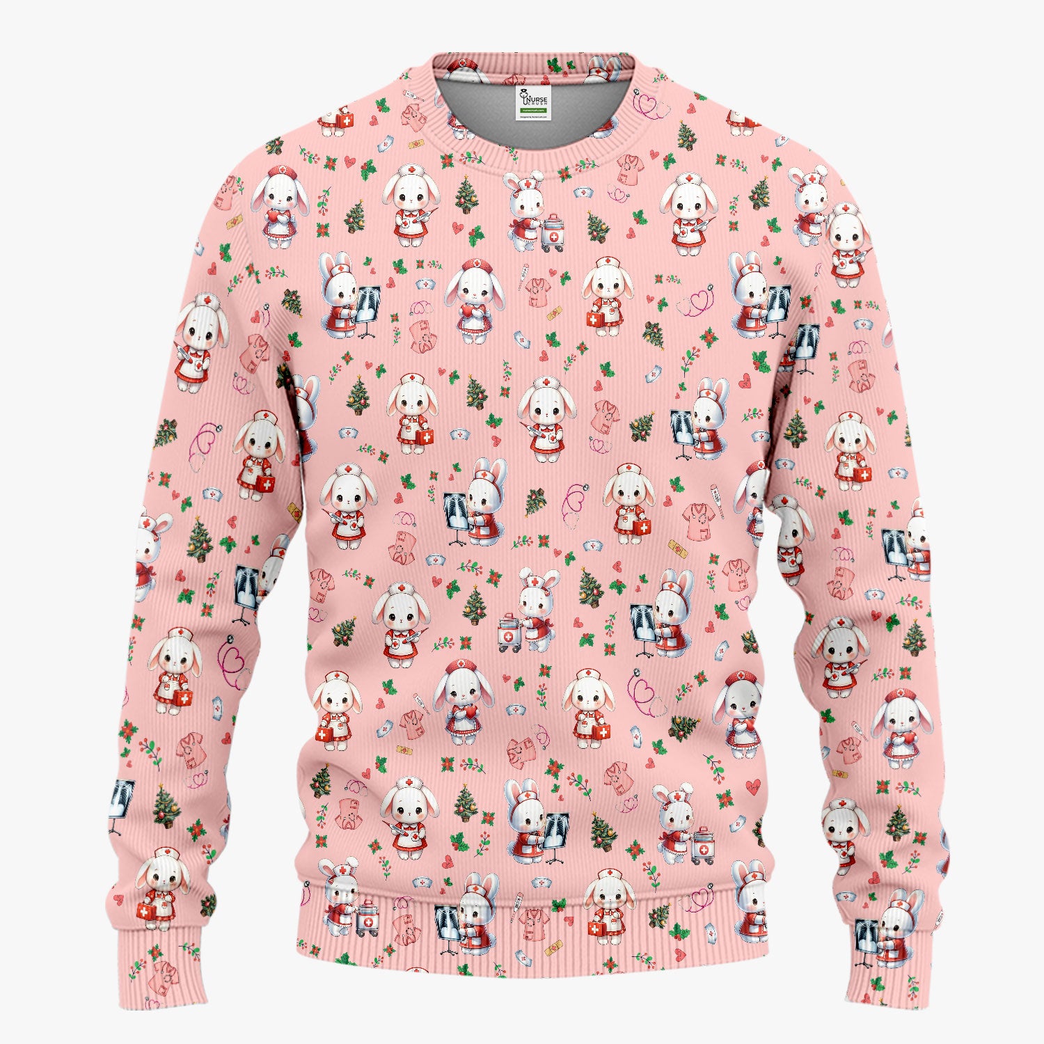 Cute Bunny Scrub Set for Nurse - Adorable Christmas Rabbit Pants and V Neck Top - Funny Holiday Medical Shirt Gift