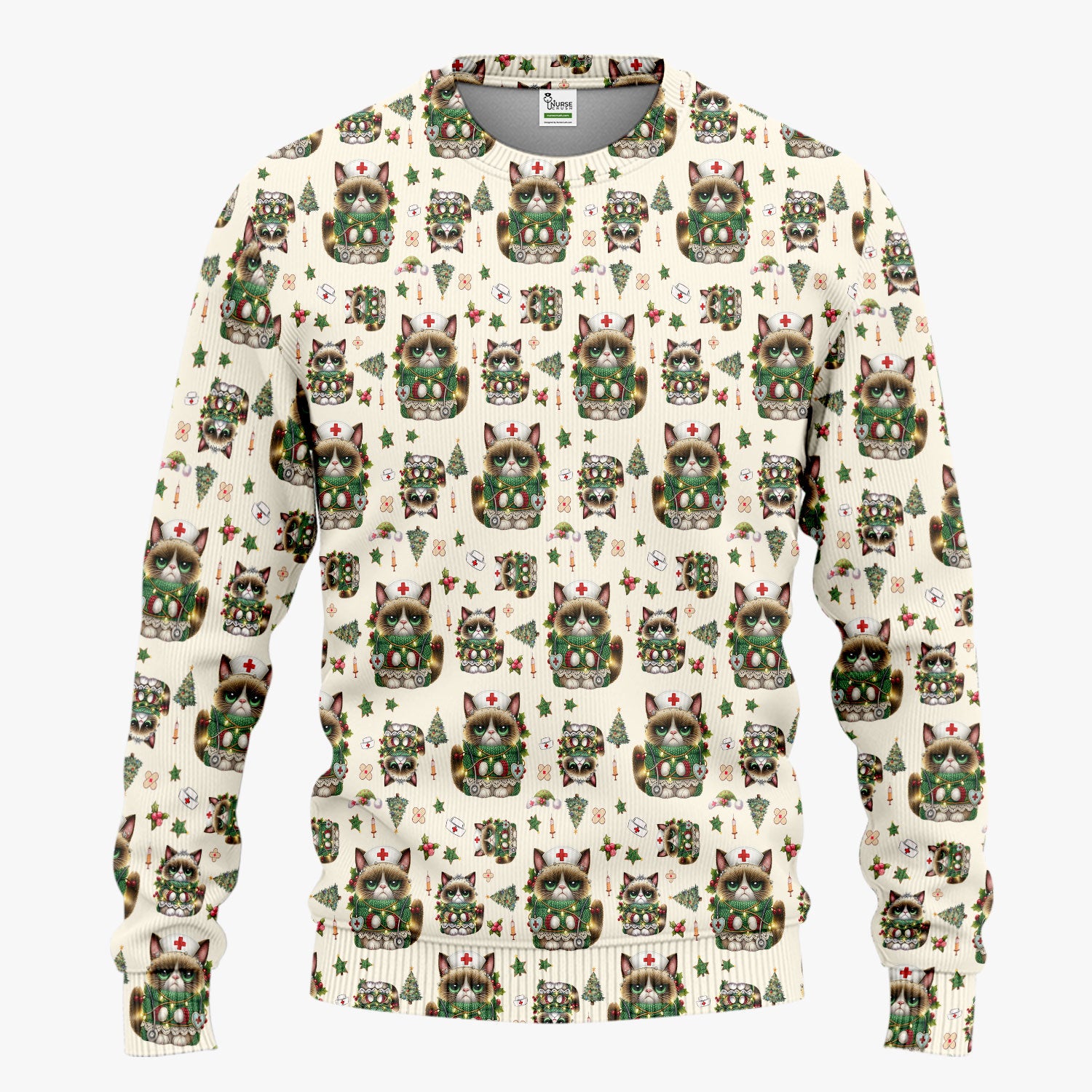 Christmas Nurse Scrub Set - Funny Cat Nursing Scrubs Pants and V Neck Top - Cute Holiday Medical Uniform for Women RN LPN CNA