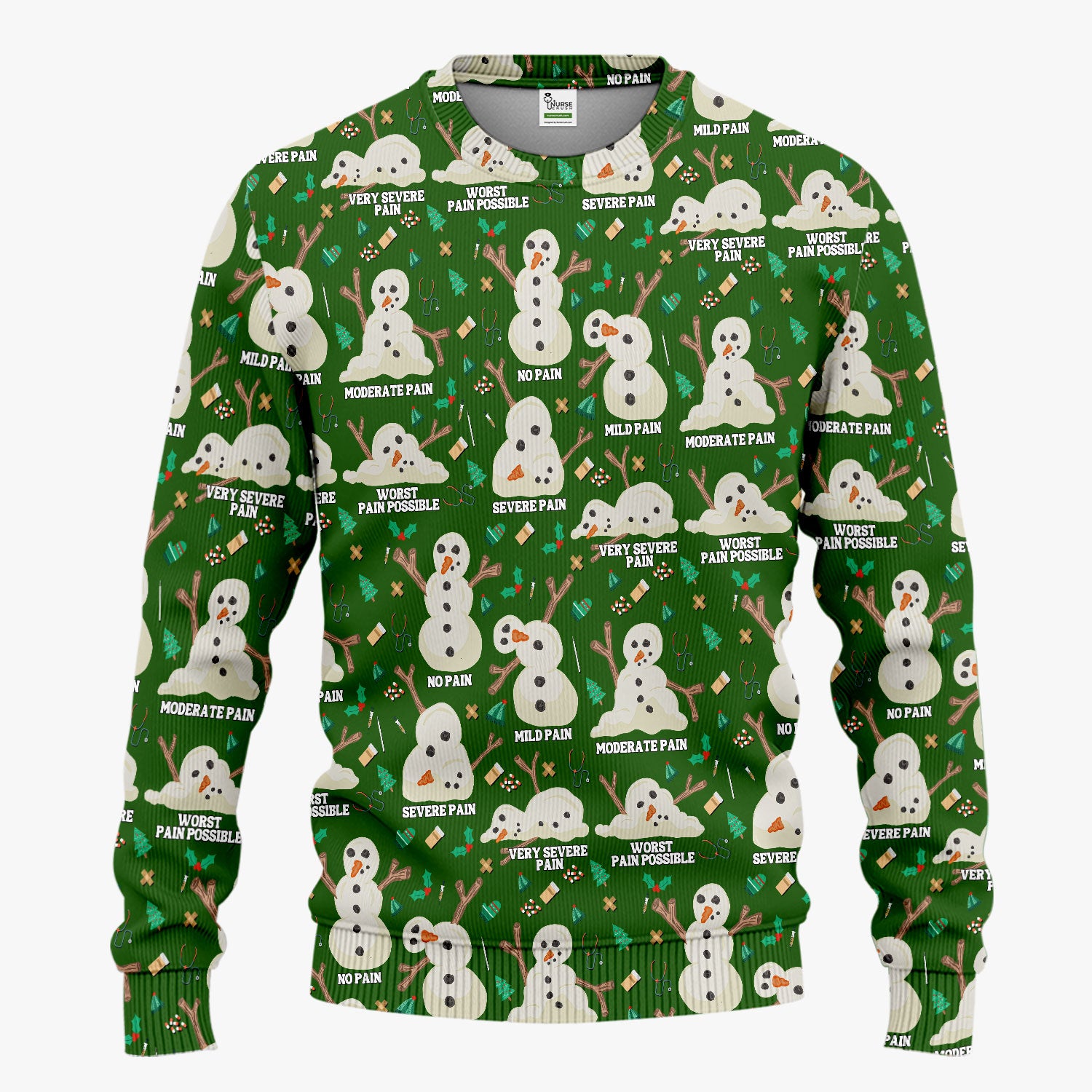 Funny Snowman Pain Scale Scrub Set for Nurse - Christmas Medical Pants and V Neck Top for Women RN LPN CNA