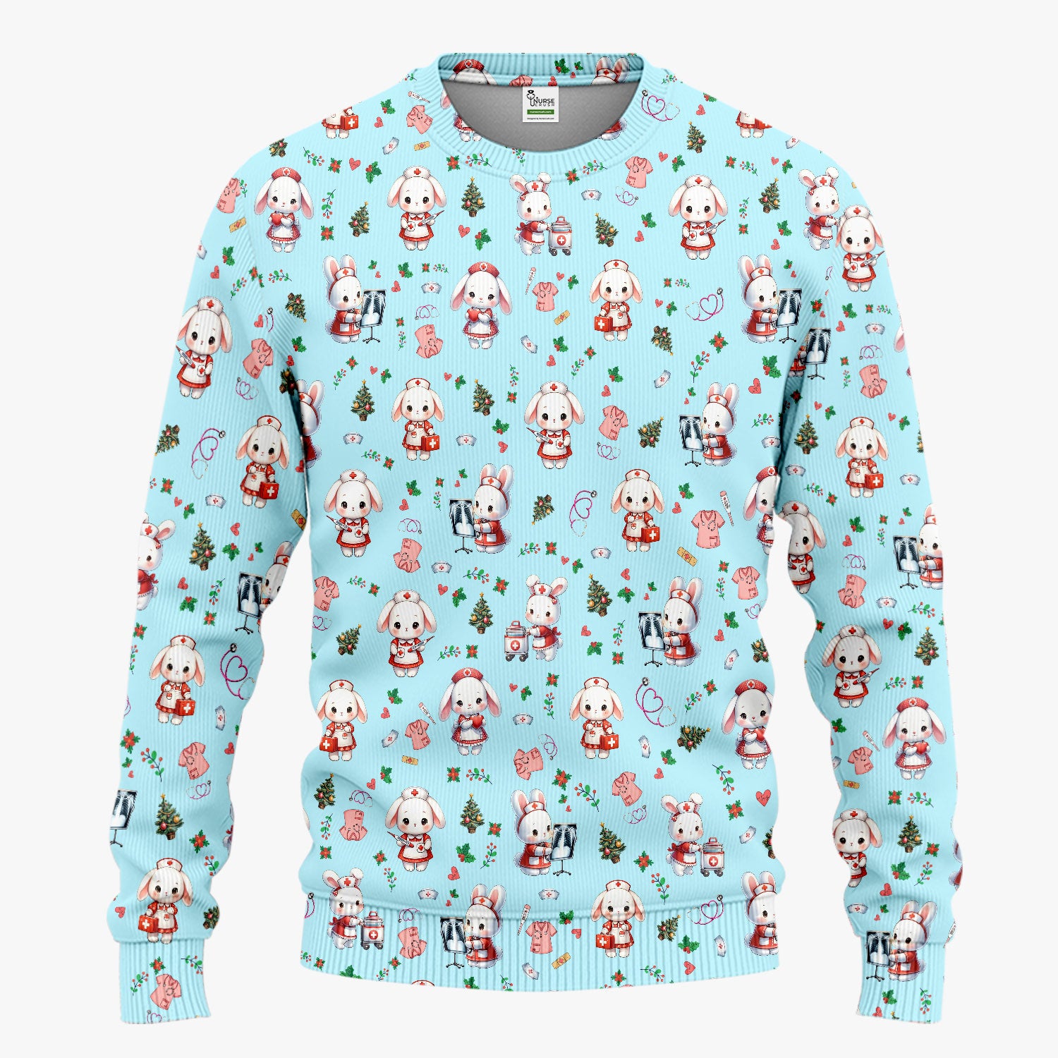 Cute Bunny Scrub Set for Nurse - Adorable Christmas Rabbit Pants and V Neck Top - Funny Holiday Medical Shirt Gift