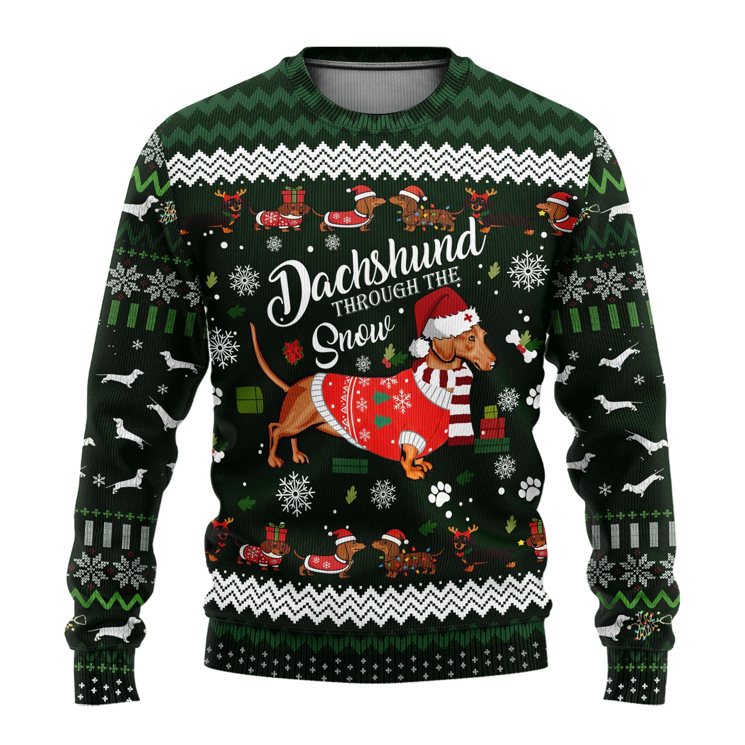 Dachshund Through the Snow - Funny Christmas Ugly Sweater - Wiener Dog Lover Gift - Holiday Medical Uniform