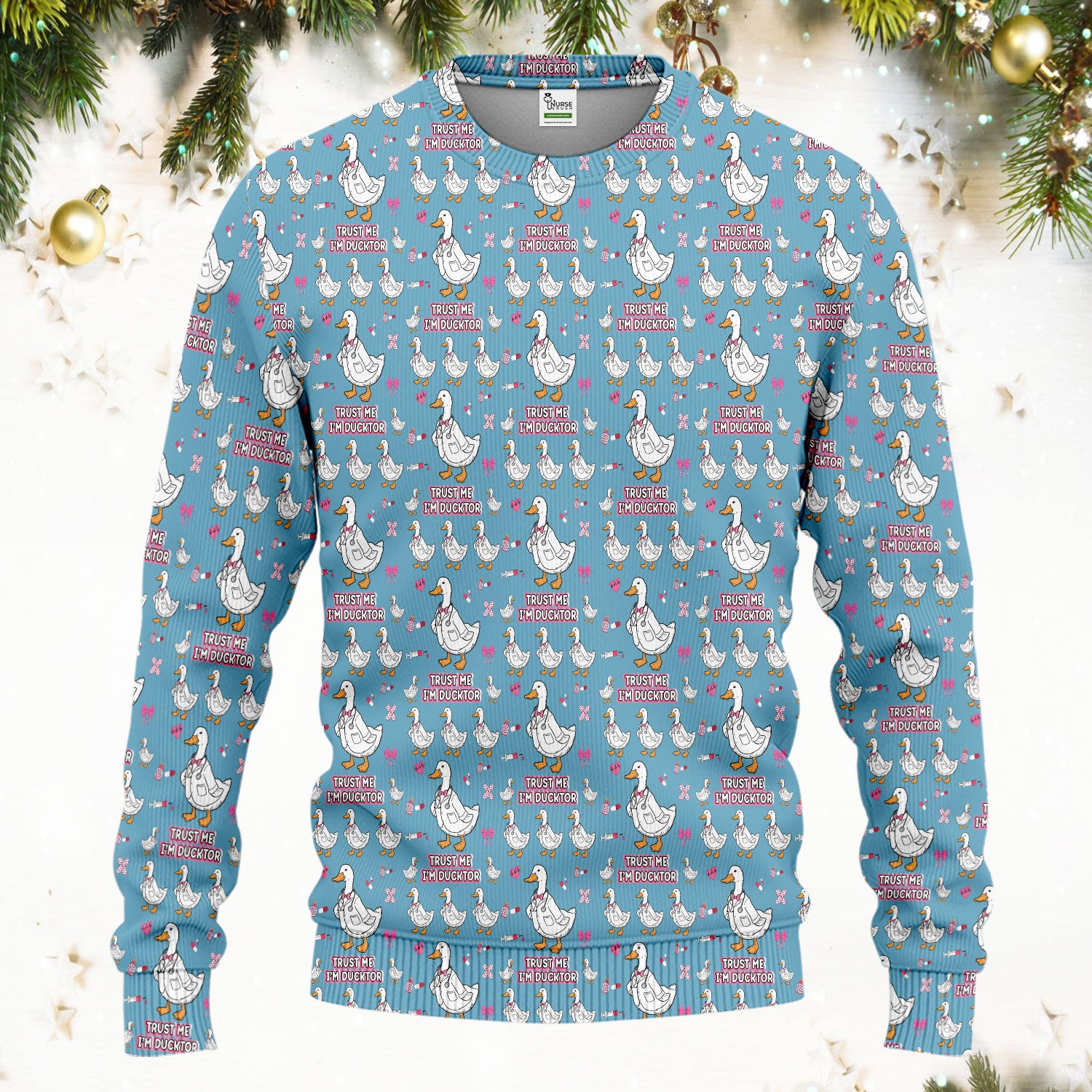 Trust Me I'm Ducktor Scrub Set, Funny Duck Pattern Scrub Shirt, Breathable Fabrics Nursing Uniform For Women
