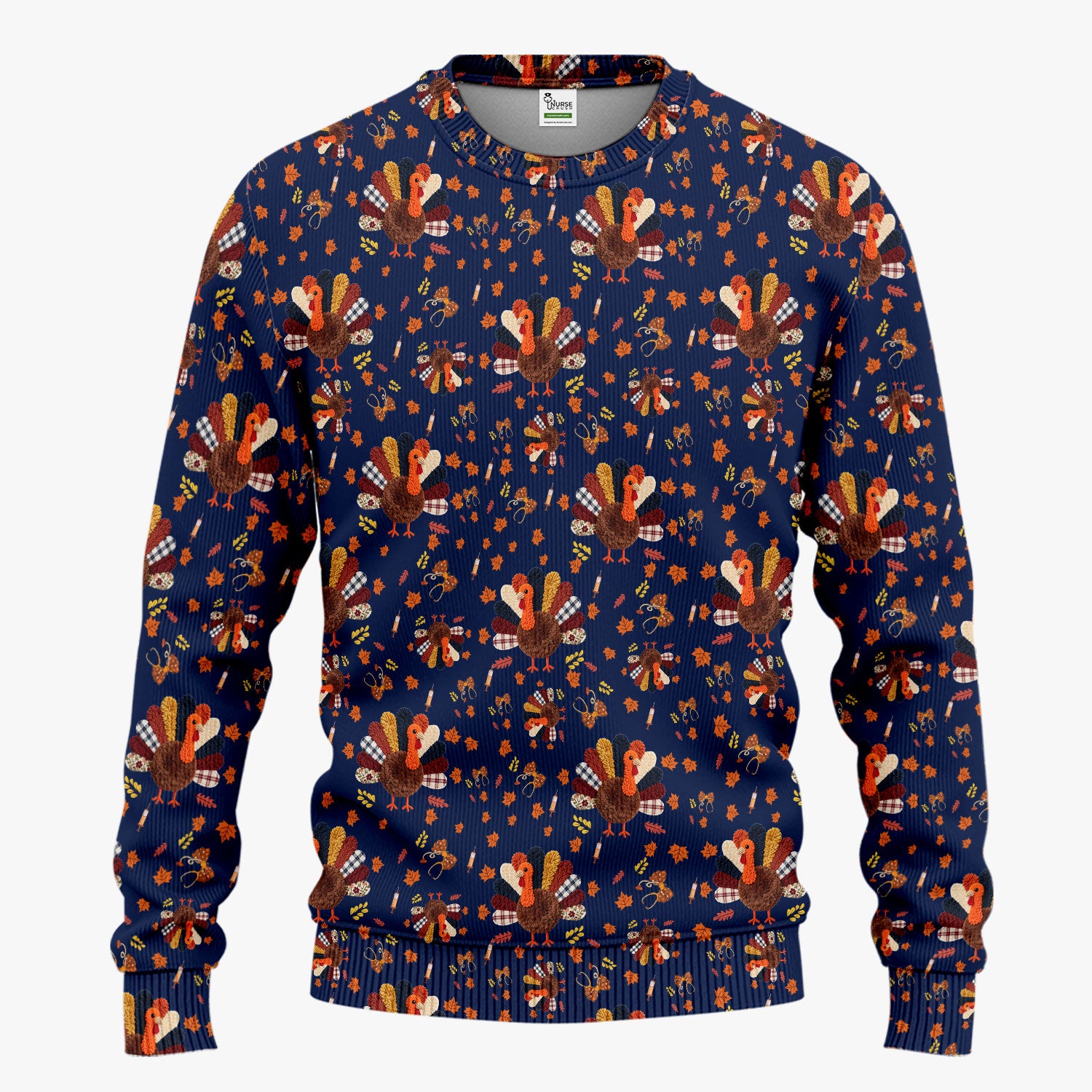 Funny Thanksgiving Nurse Scrub Sets - Fall Leaves and Pumpkin Scrub Pants and V Neck Top - Autumn Turkey Med Uniform