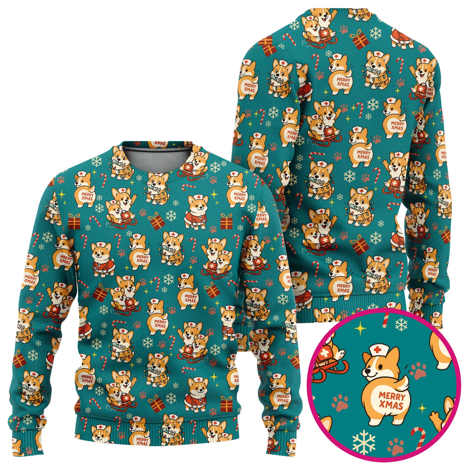 Christmas Corgi Scrubs Set for Women - Fun Corgi Christmas Pattern Nurse Scrubs Top and Pants - Festive Holiday Scrubs for CNA LPN RN