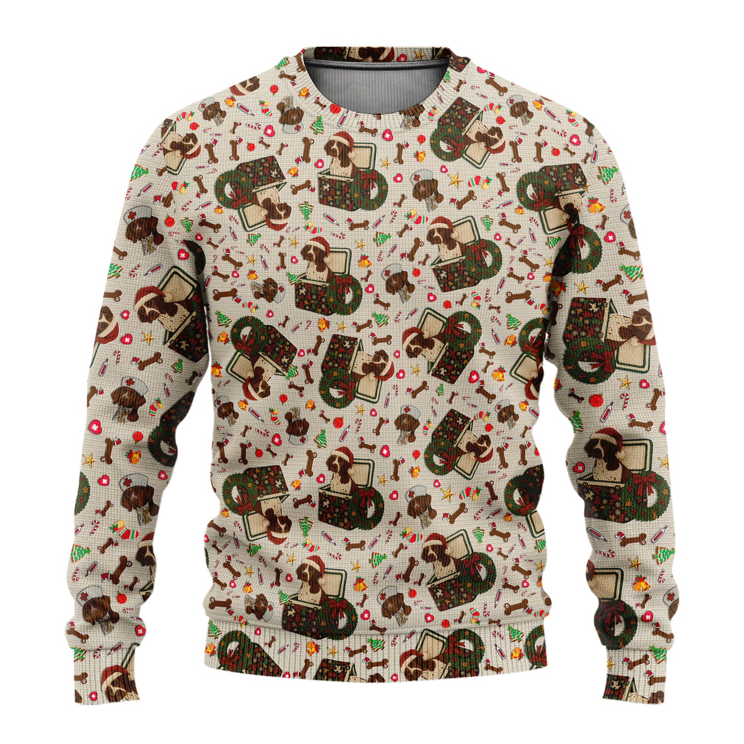 Funny Christmas Dog Sweater – Cute Ugly Sweater Pet Lover Pattern – Festive Holiday Medical Uniform for Nurses and Animal Care Workers