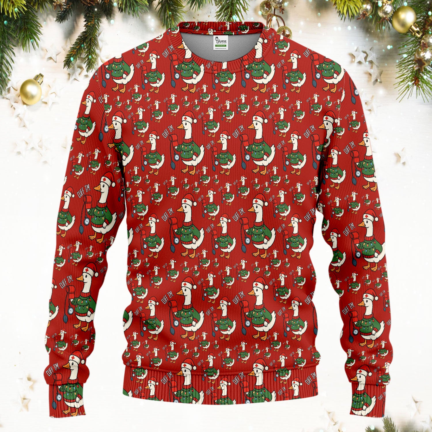 Nurse Christmas Duck Scrub Set, Cute Goose Pattern Scrub Uniform, RN LPN CNA Nursing Uniform