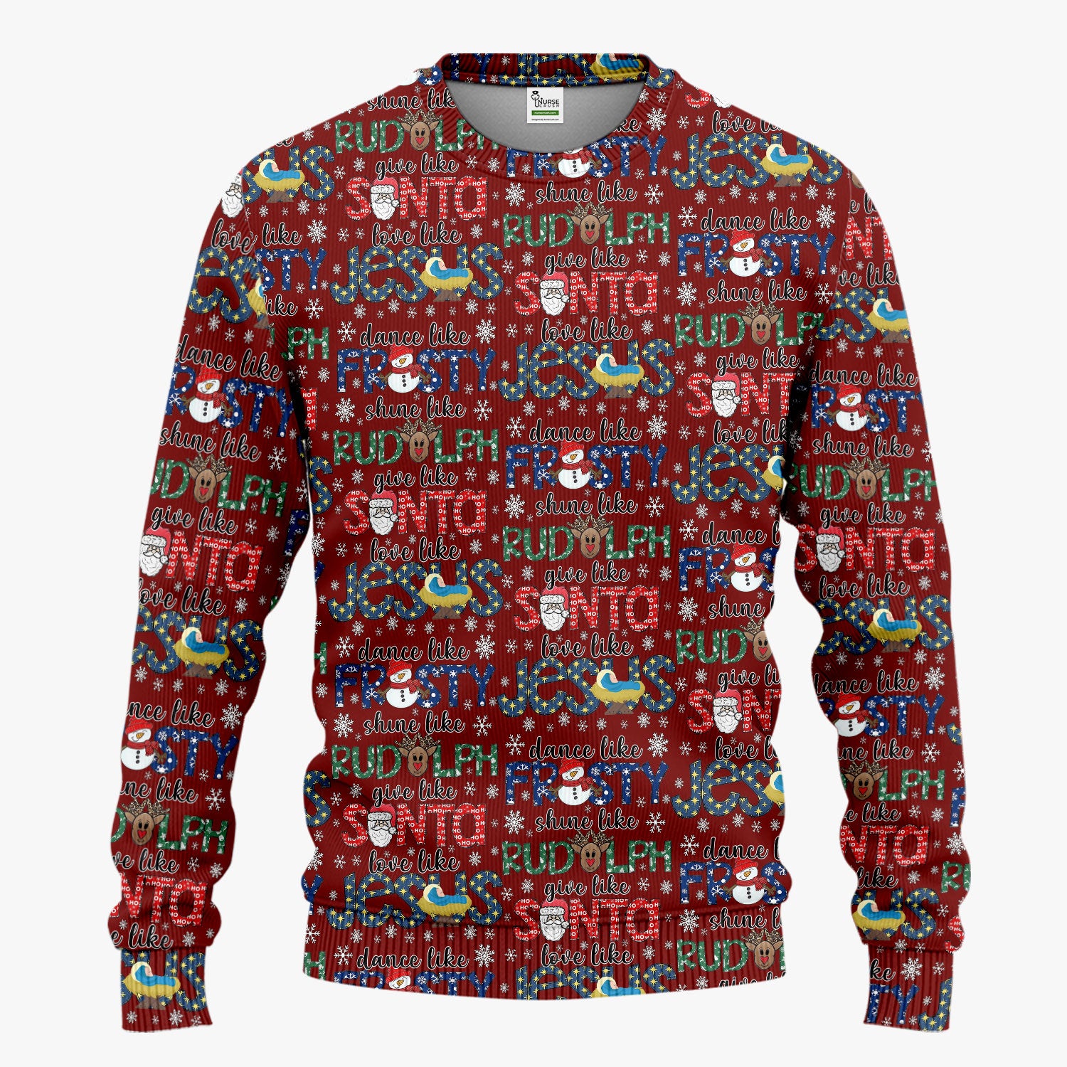 Xmas Rudolph Comfortable Scrub Set for Nurses - God Santa Scrub Pants and V Neck Top - Breathable Med Uniform