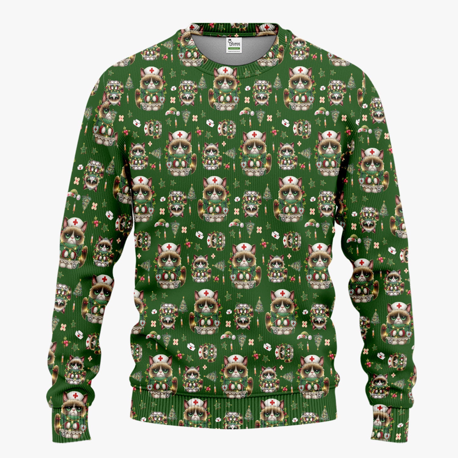 Christmas Nurse Scrub Set - Funny Cat Nursing Scrubs Pants and V Neck Top - Cute Holiday Medical Uniform for Women RN LPN CNA