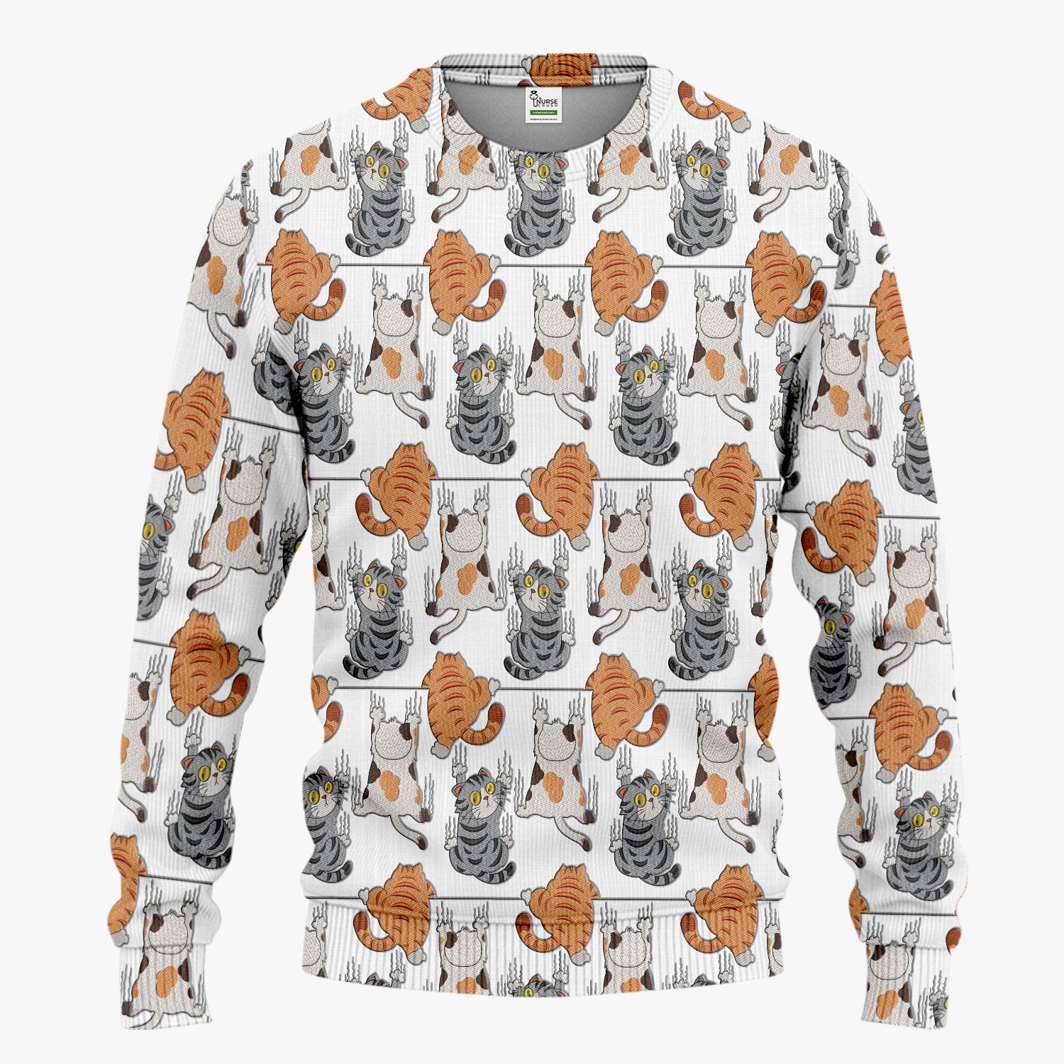 Cute Cat Pattern Nurse Scrub Set, Cats Medical Pattern Shirt, Breathable Fabrics Nursing Uniform