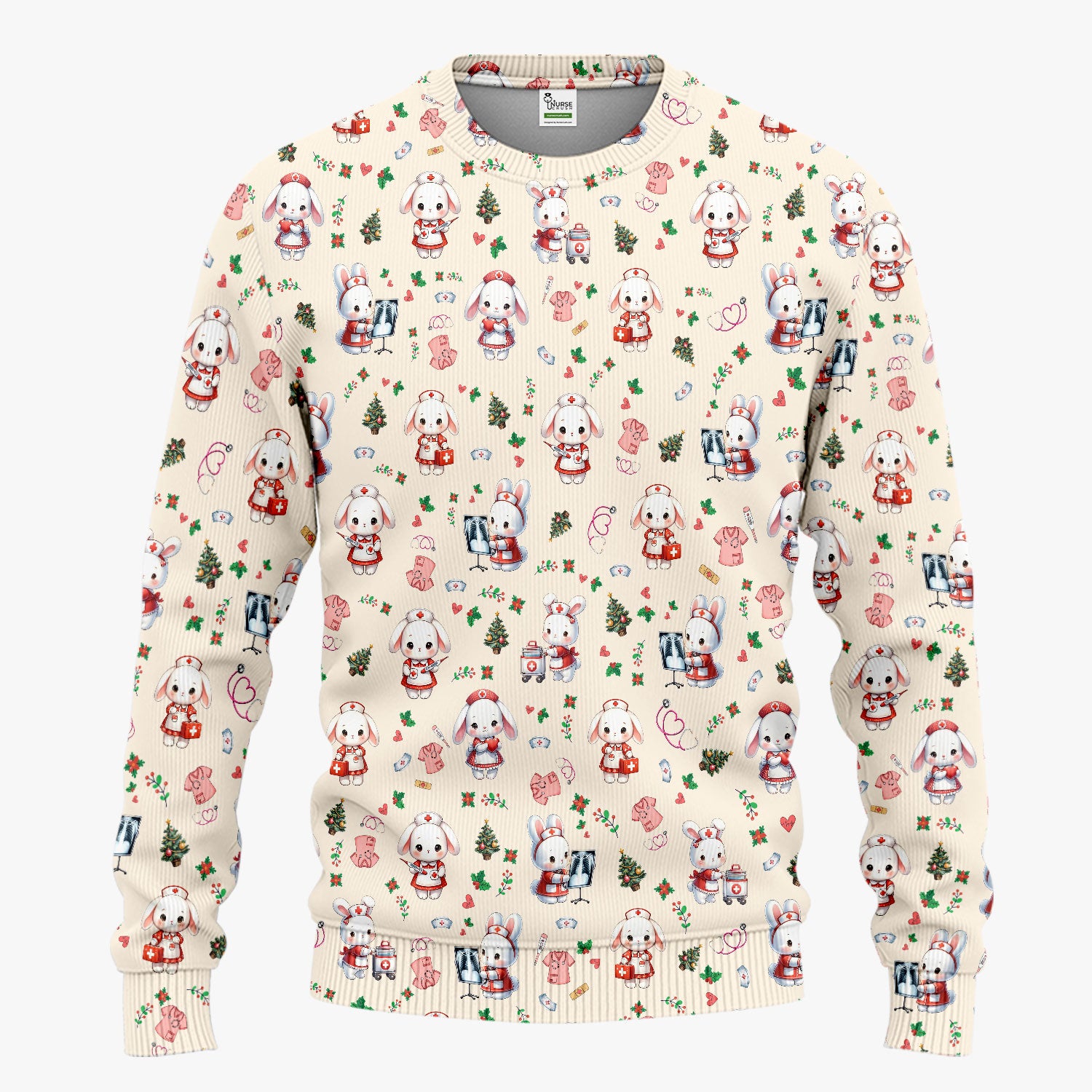 Cute Bunny Scrub Set for Nurse - Adorable Christmas Rabbit Pants and V Neck Top - Funny Holiday Medical Shirt Gift