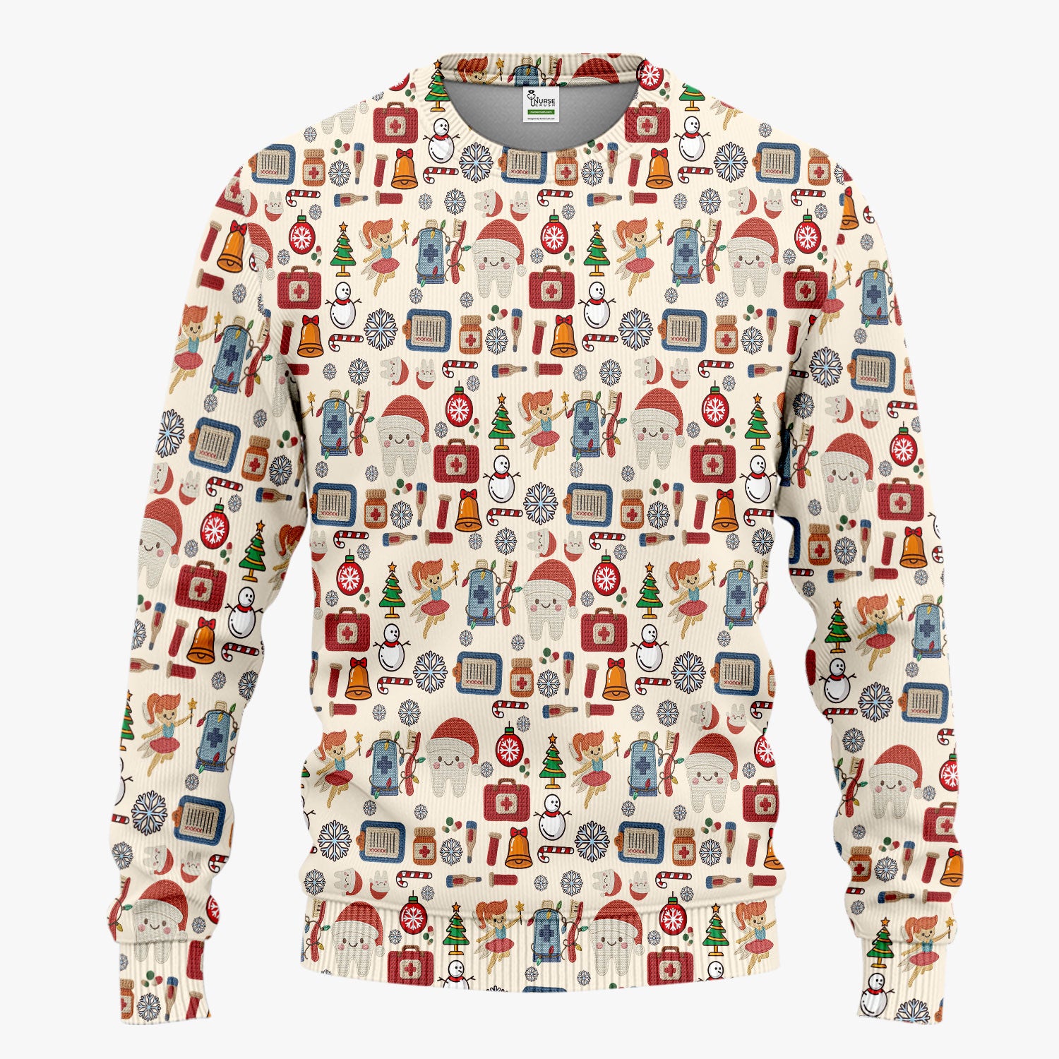 Christmas Dental Scrub Set - Cute Santa Tooth & Snowman Scrubs Pants and V Neck Top - Funny Holiday Gift for Dentists, Hygienists