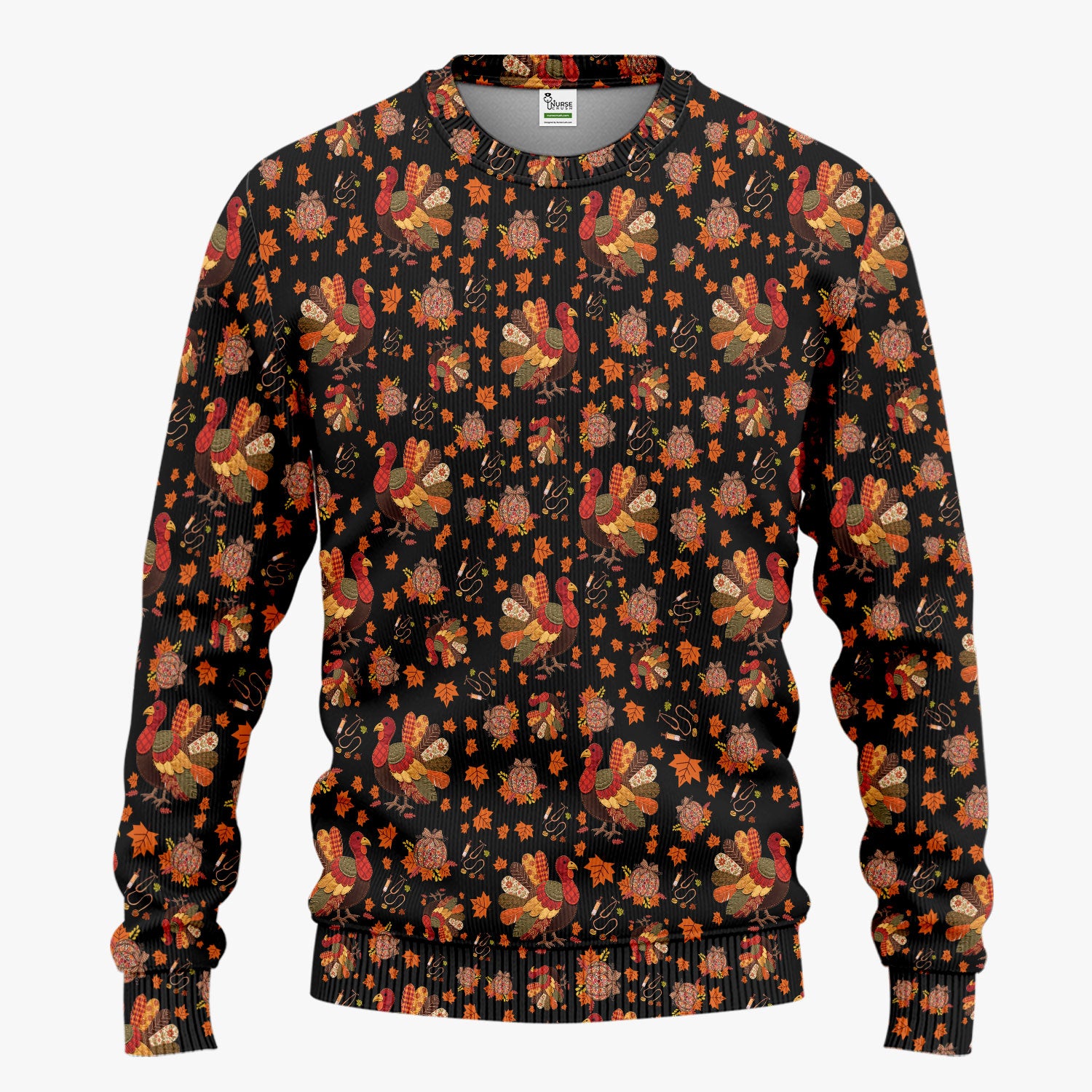 Thanksgiving Turkey Nurse Scrub Sets for Women - Fall Leaves Scrub Pants and V Neck Top - Autumn Nursing Uniform