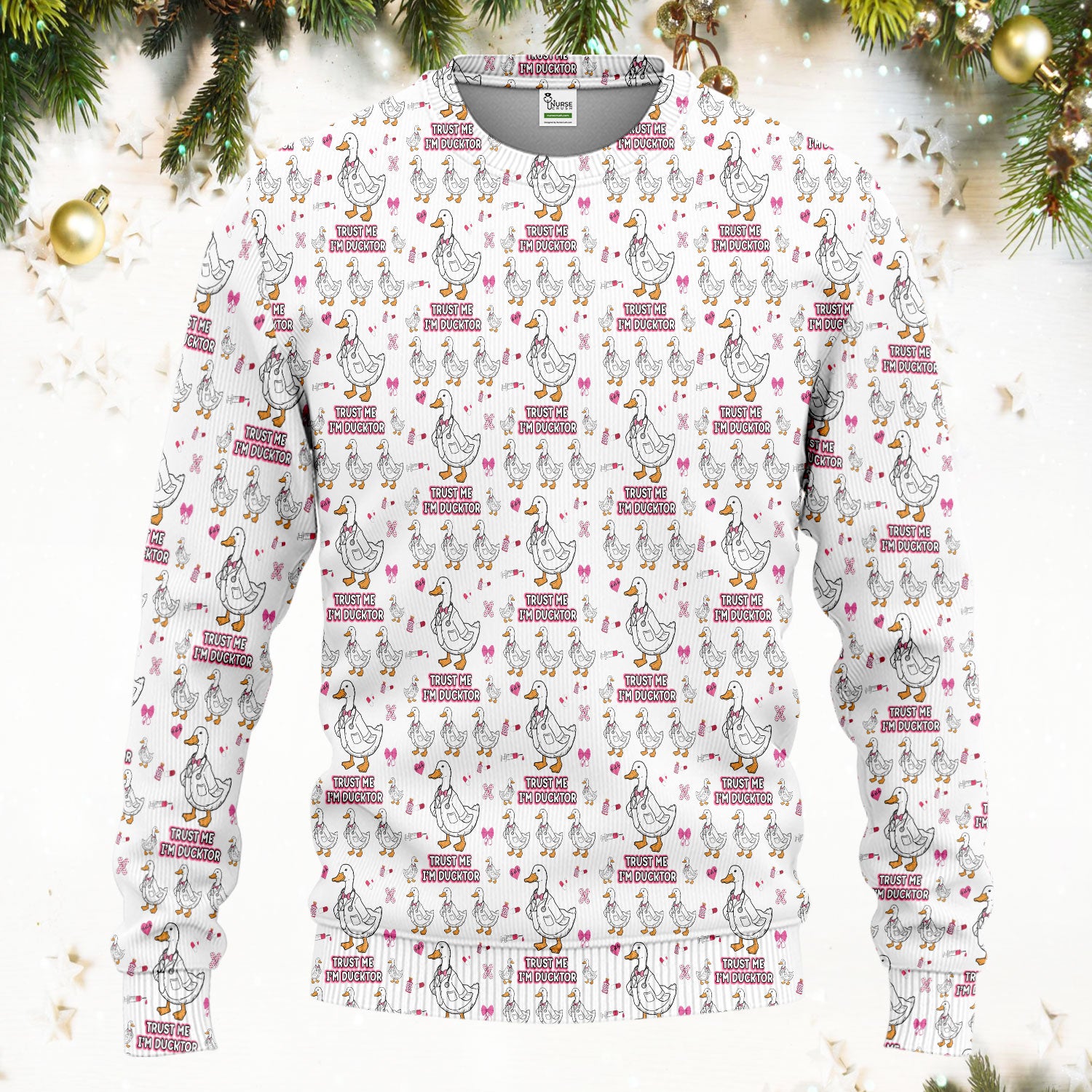 Trust Me I'm Ducktor Scrub Set, Funny Duck Pattern Scrub Shirt, Breathable Fabrics Nursing Uniform For Women