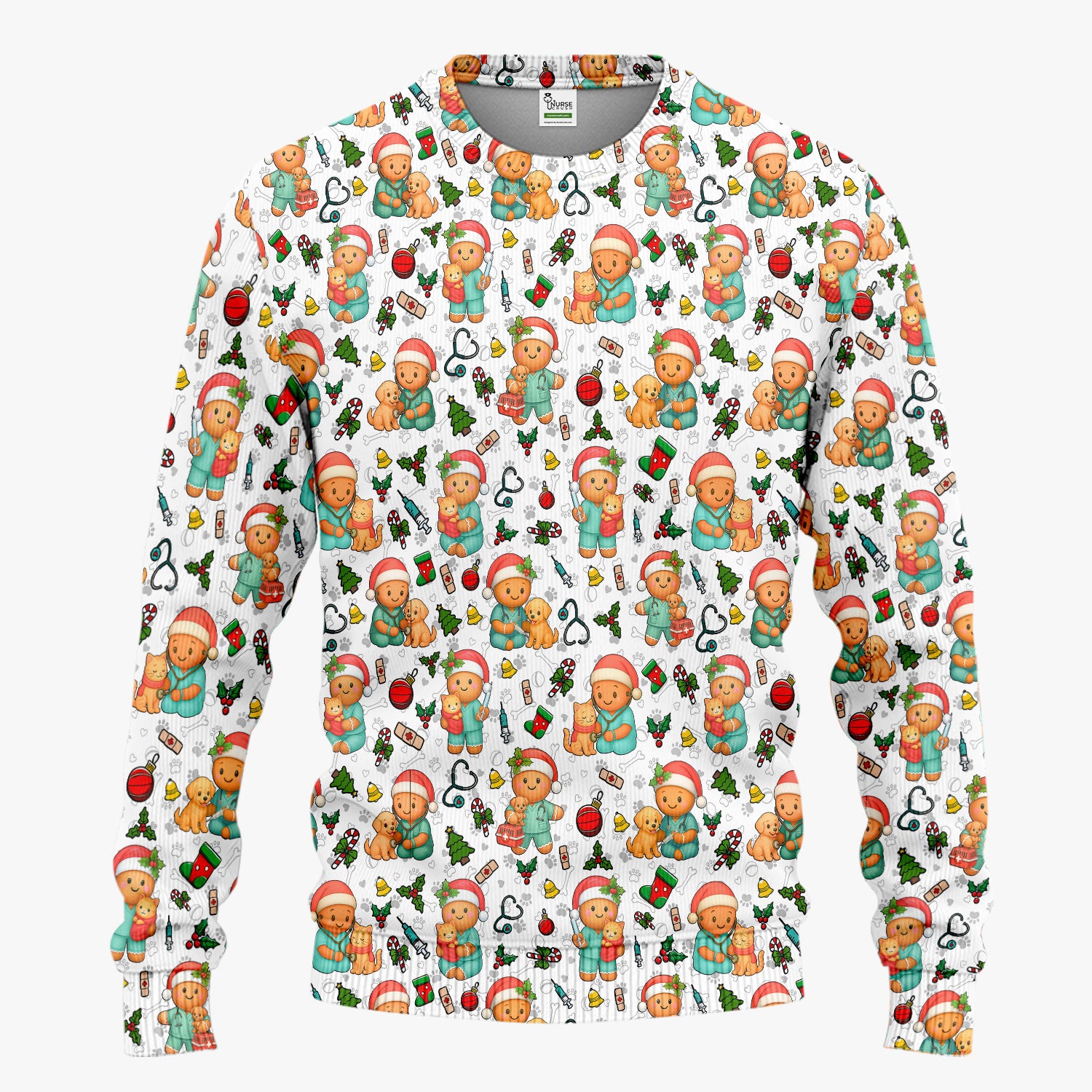 Cute Pharmacy Christmas Scrub Set – Funny Gingerbread Nurse Print Shirt – Festive Holiday Medical Uniform for Pharmacy Tech and Doctor