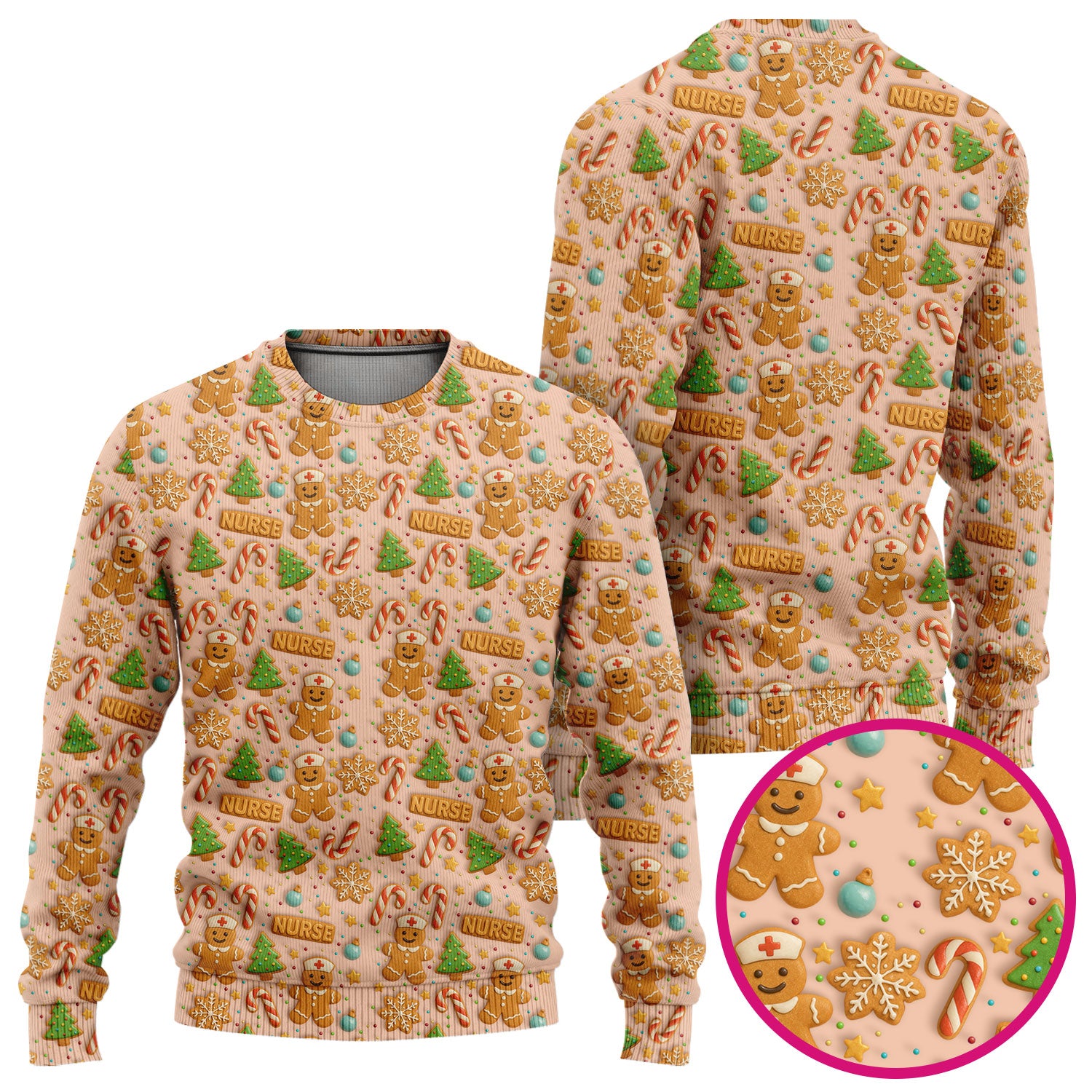 Cute Gingerbread Christmas Scrubs for Women - Holiday Cookie Pattern Scrub Top & Pants - Festive Christmas Scrubs with Charming Design