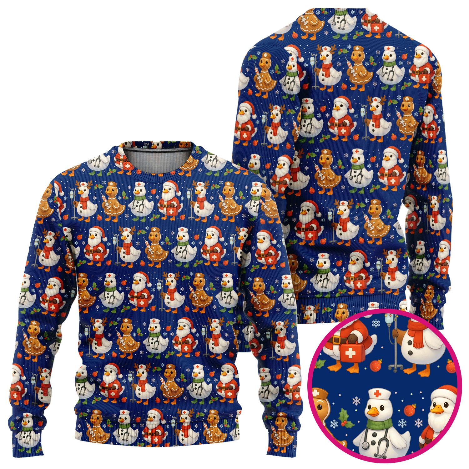 Funny Goose Christmas Scrubs for Women - Festive Holiday Pattern Scrub Top & Pants - Cute Christmas Scrubs with Charming Goose Print