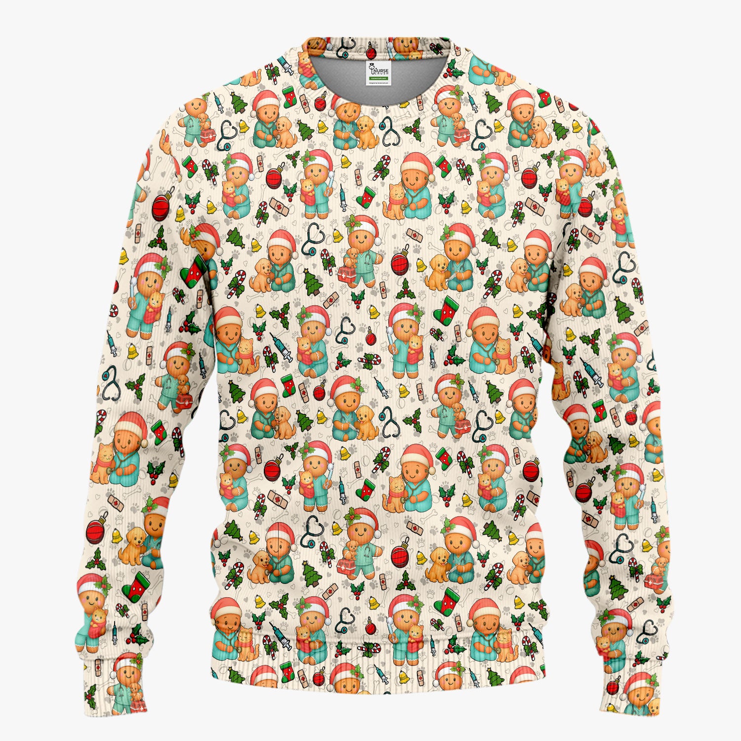 Cute Pharmacy Christmas Scrub Set – Funny Gingerbread Nurse Print Shirt – Festive Holiday Medical Uniform for Pharmacy Tech and Doctor