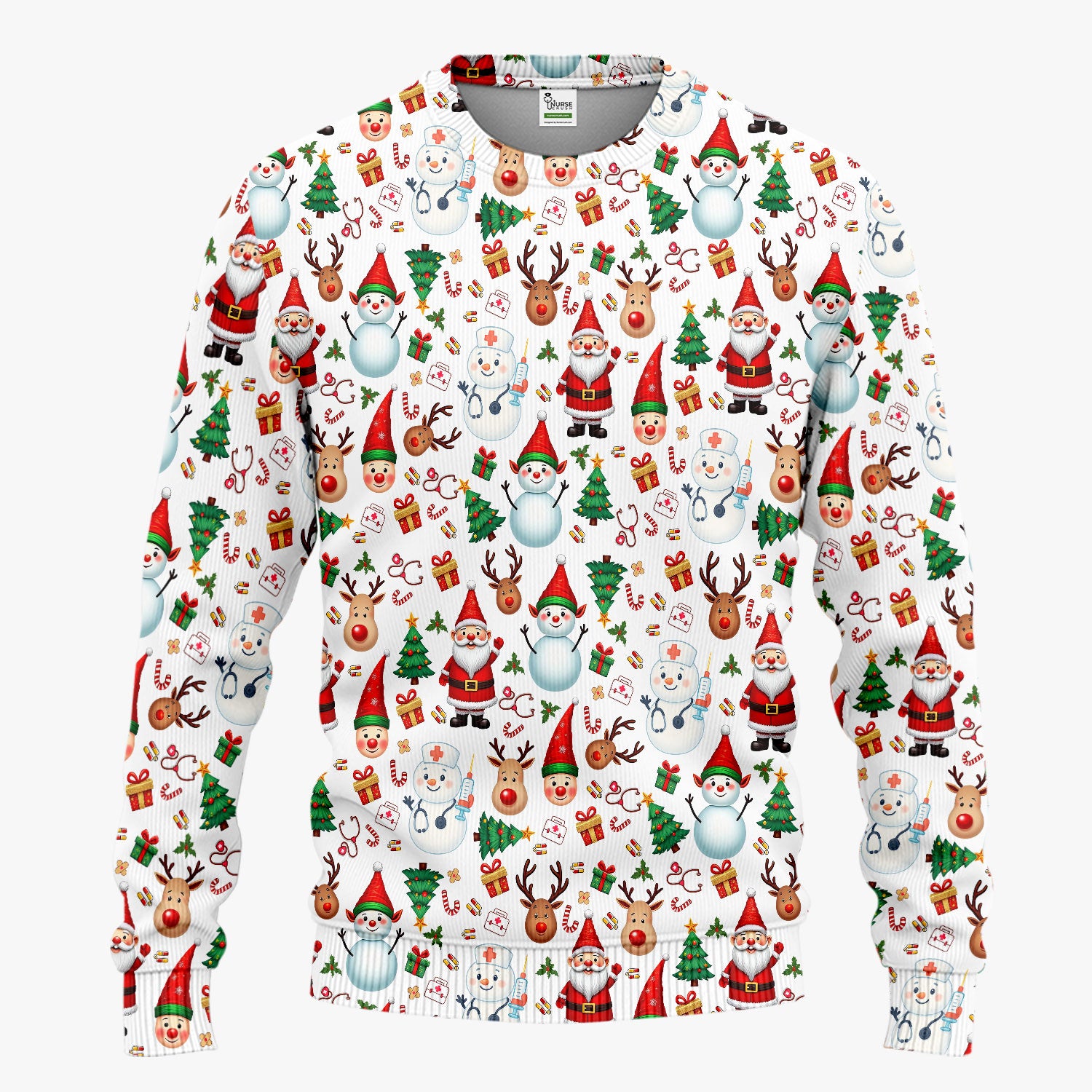 Christmas Scrub Set for Nurses - Cute Snowman Reindeer Santa Pattern - Holiday Medical Uniform RN CNA LPN Gift