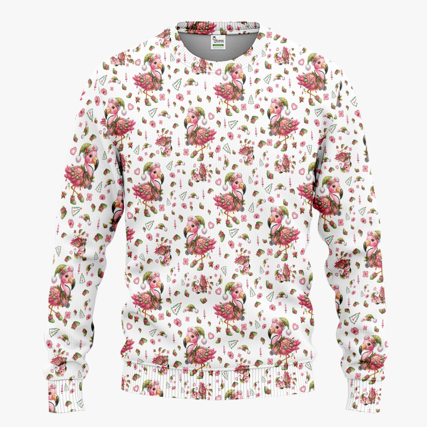 Pink Flamingo Christmas Scrub Set - Cute Flamingo Scrubs Pants and V Neck Top - Fun Christmas Medical Uniform