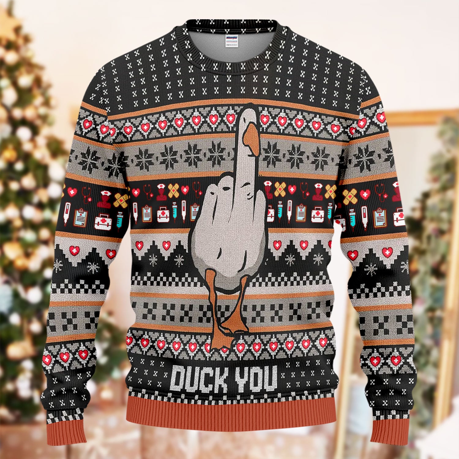 Funny Duck Sweater – Ugly Sweater Christmas Pattern – Humorous Medical Uniform For Nursing