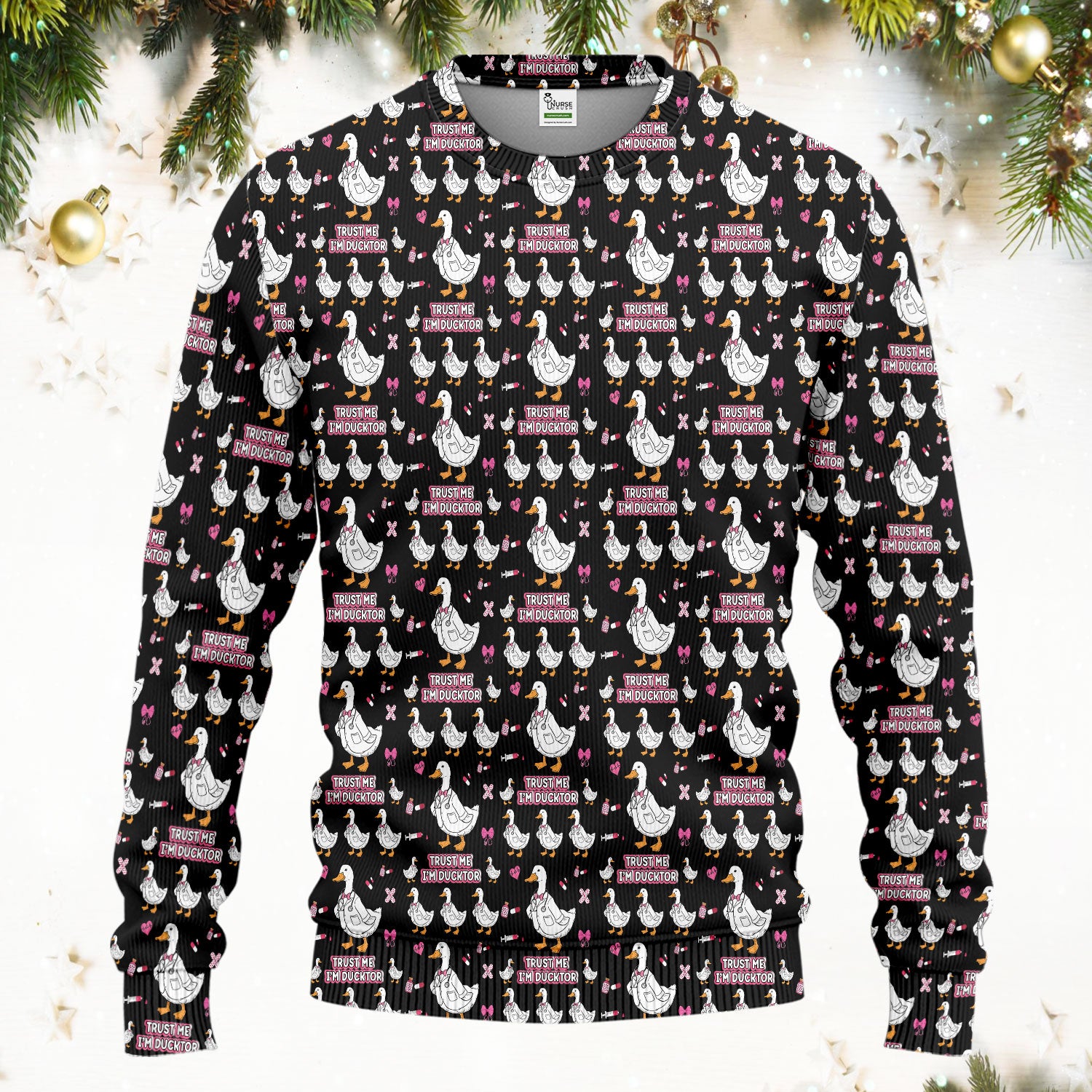 Trust Me I'm Ducktor Scrub Set, Funny Duck Pattern Scrub Shirt, Breathable Fabrics Nursing Uniform For Women