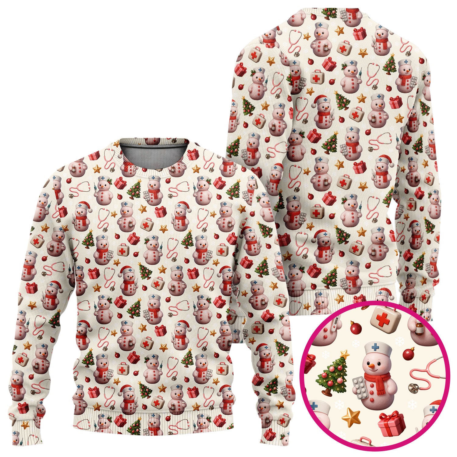 Snowman Pattern Christmas Scrub Set - Cute Holiday Medical Scrubs for Women - Funny Festive Nurse Gift for RN LPN CNA