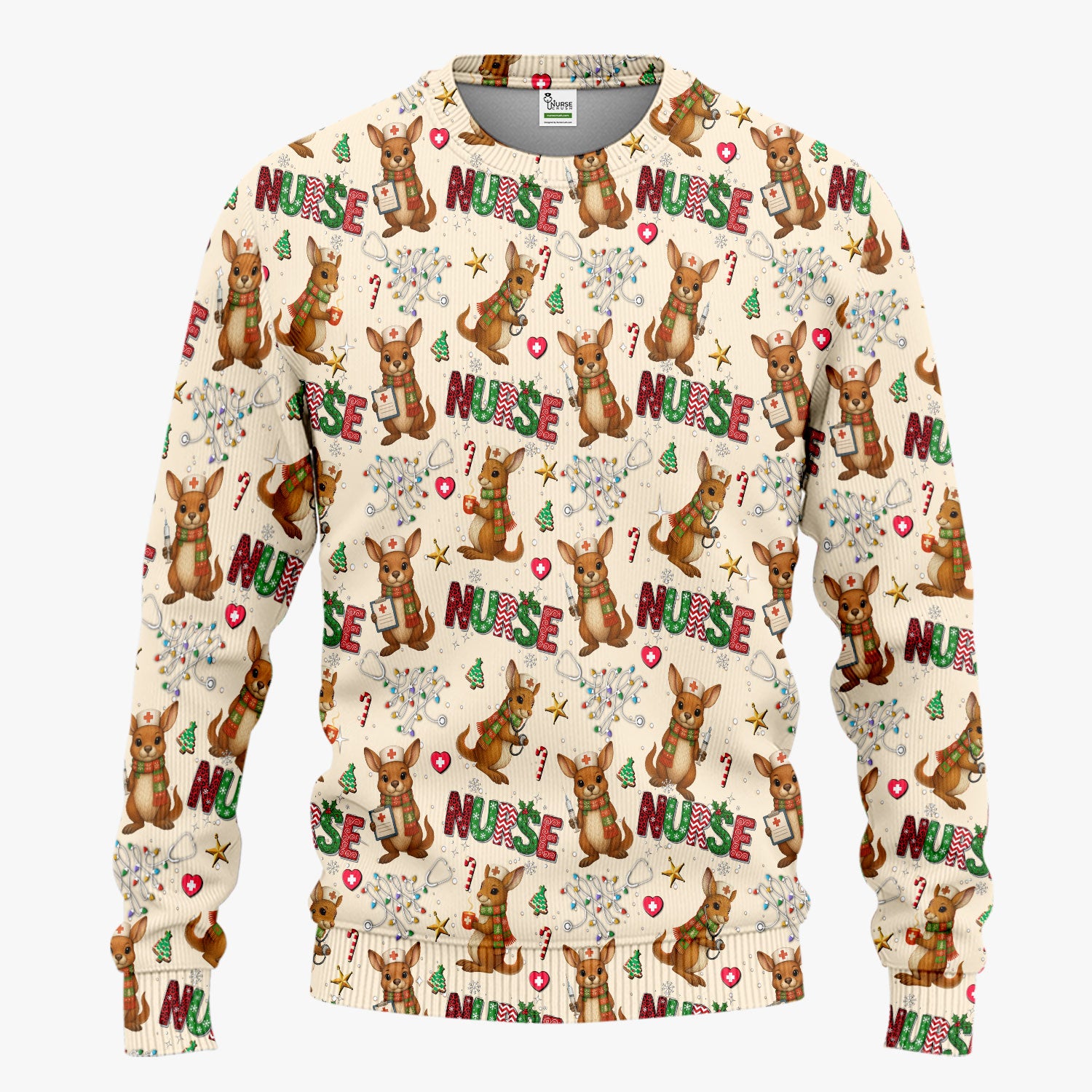 Aussie Kangaroo Christmas Scrub Set - Funny Holiday Nurse Shirt and Pants for Women - Cute Animal Medical Uniform